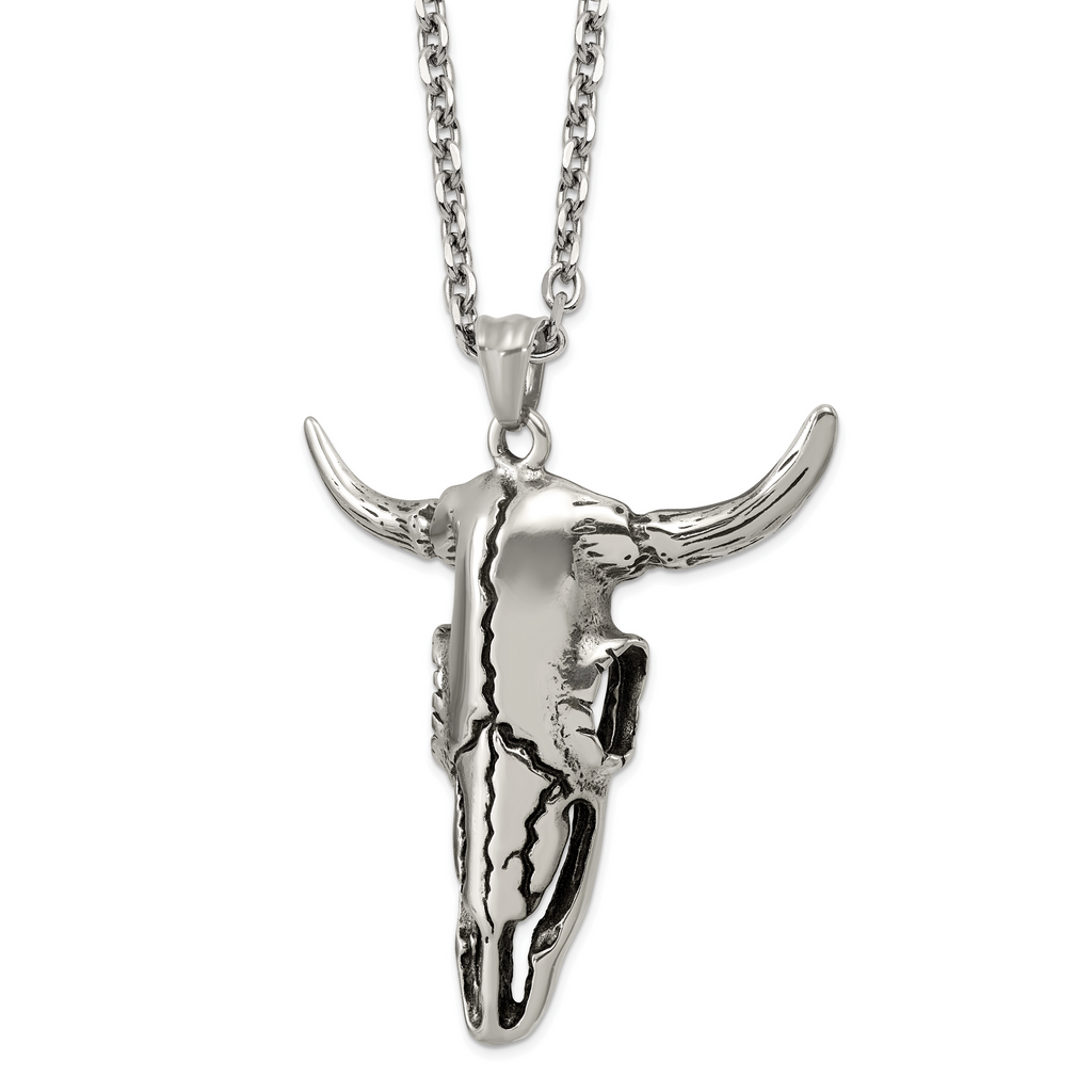 Antiqued Skull Stainless Steel Rolo Chain Necklace 3.2mm