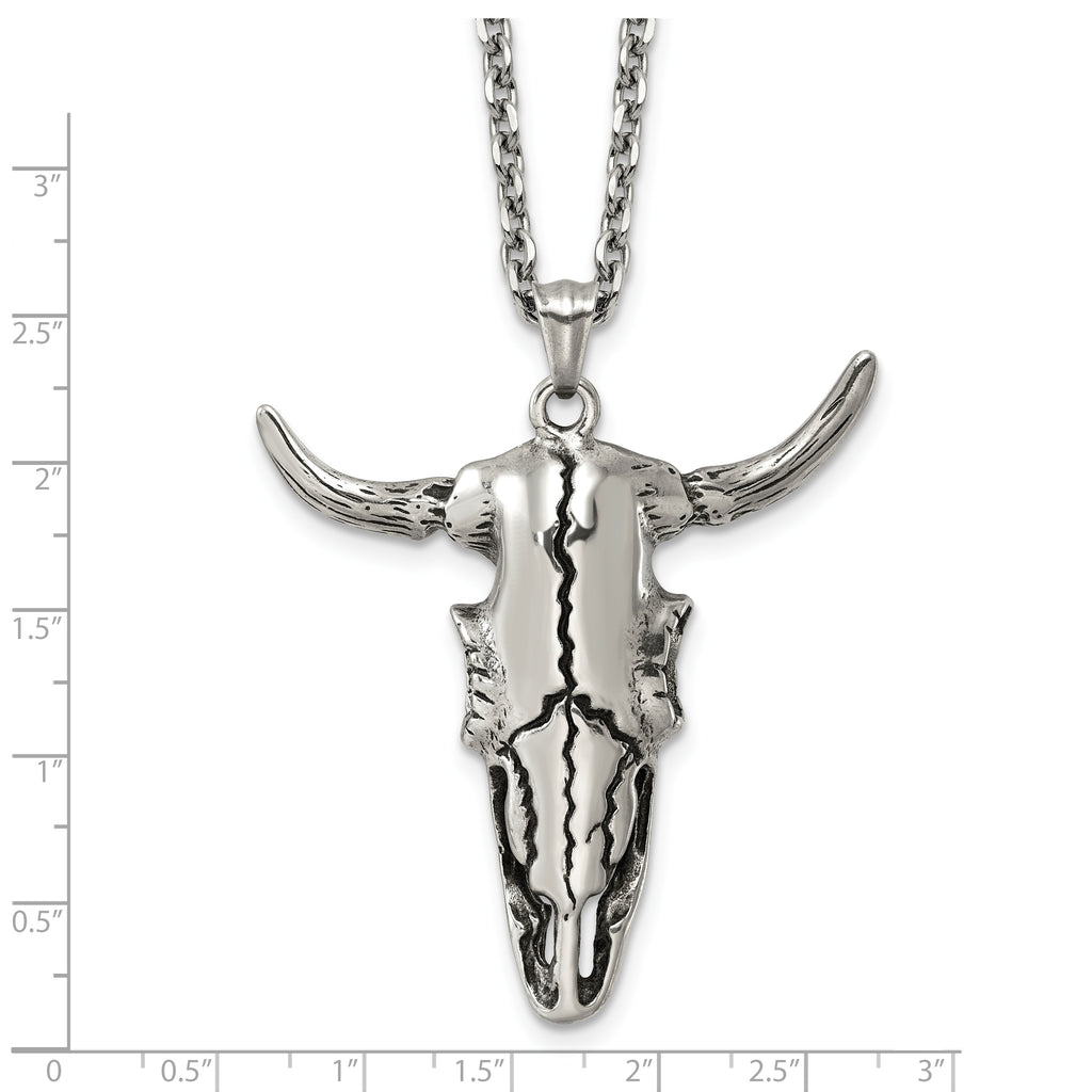 Antiqued Skull Stainless Steel Rolo Chain Necklace 3.2mm