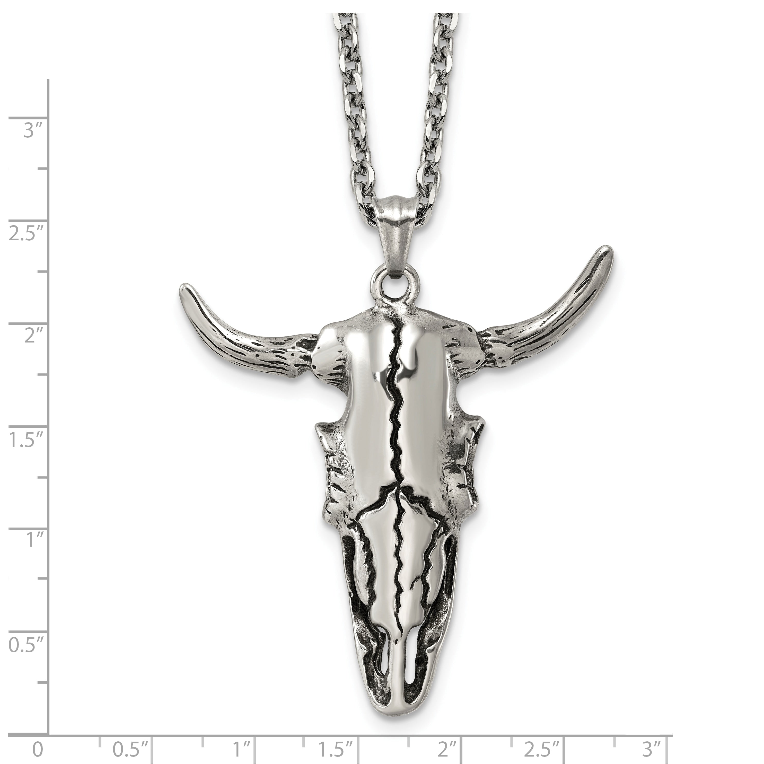 Antiqued Skull Stainless Steel Rolo Chain Necklace 3.2mm