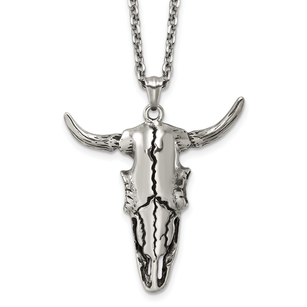 Antiqued Skull Stainless Steel Rolo Chain Necklace 3.2mm