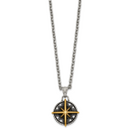 Gold-Tone Antiqued Compass Stainless Steel Cable Chain Necklace 3.6mm