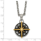 Gold-Tone Antiqued Compass Stainless Steel Cable Chain Necklace 3.6mm