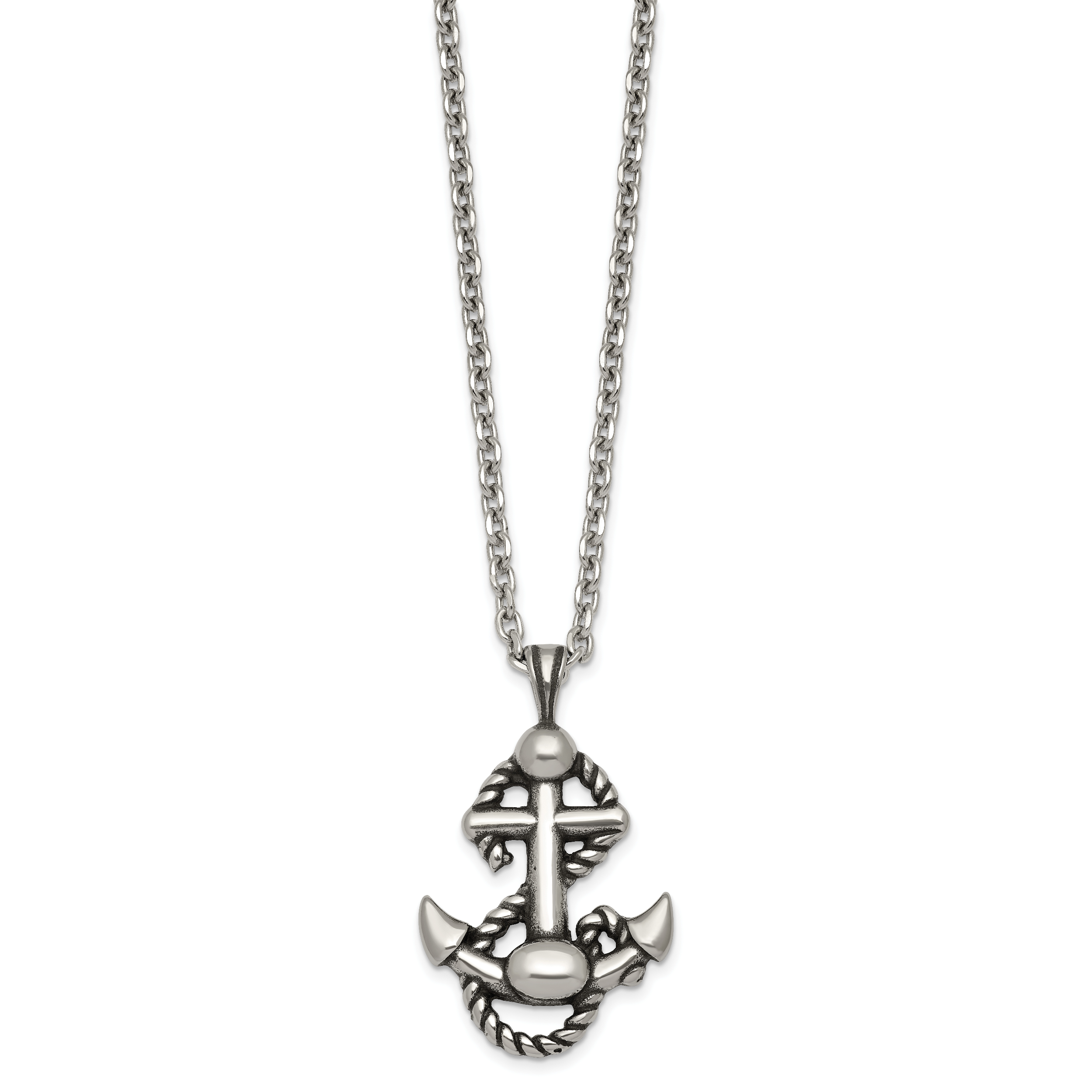 Antiqued Anchor Stainless Steel Cable Chain Necklace 3.6mm Secondary image