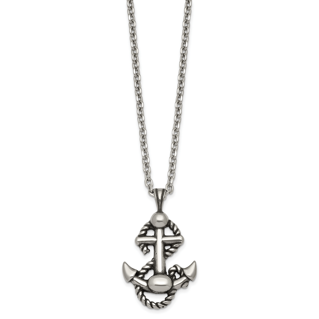 Antiqued Anchor Stainless Steel Cable Chain Necklace 3.6mm