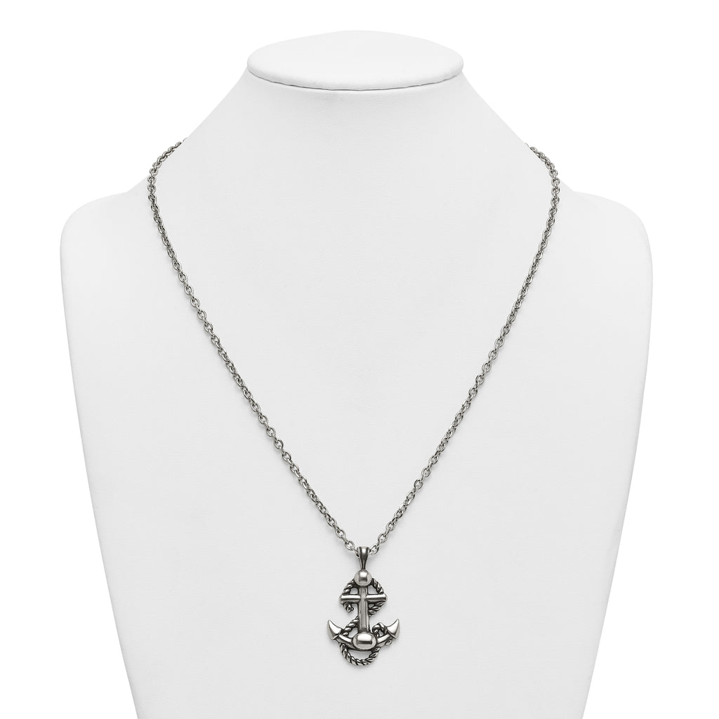 Antiqued Anchor Stainless Steel Cable Chain Necklace 3.6mm