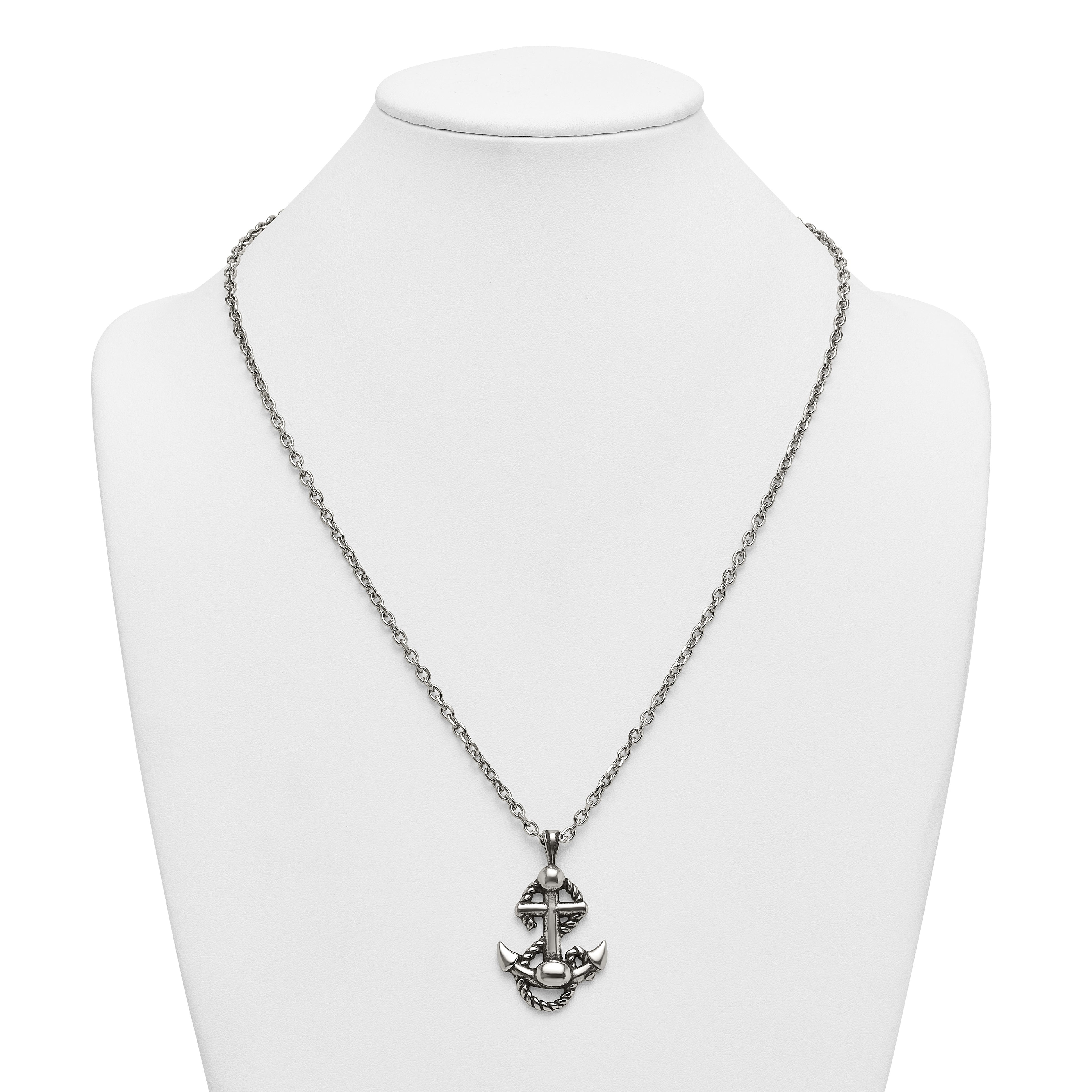 Antiqued Anchor Stainless Steel Cable Chain Necklace 3.6mm