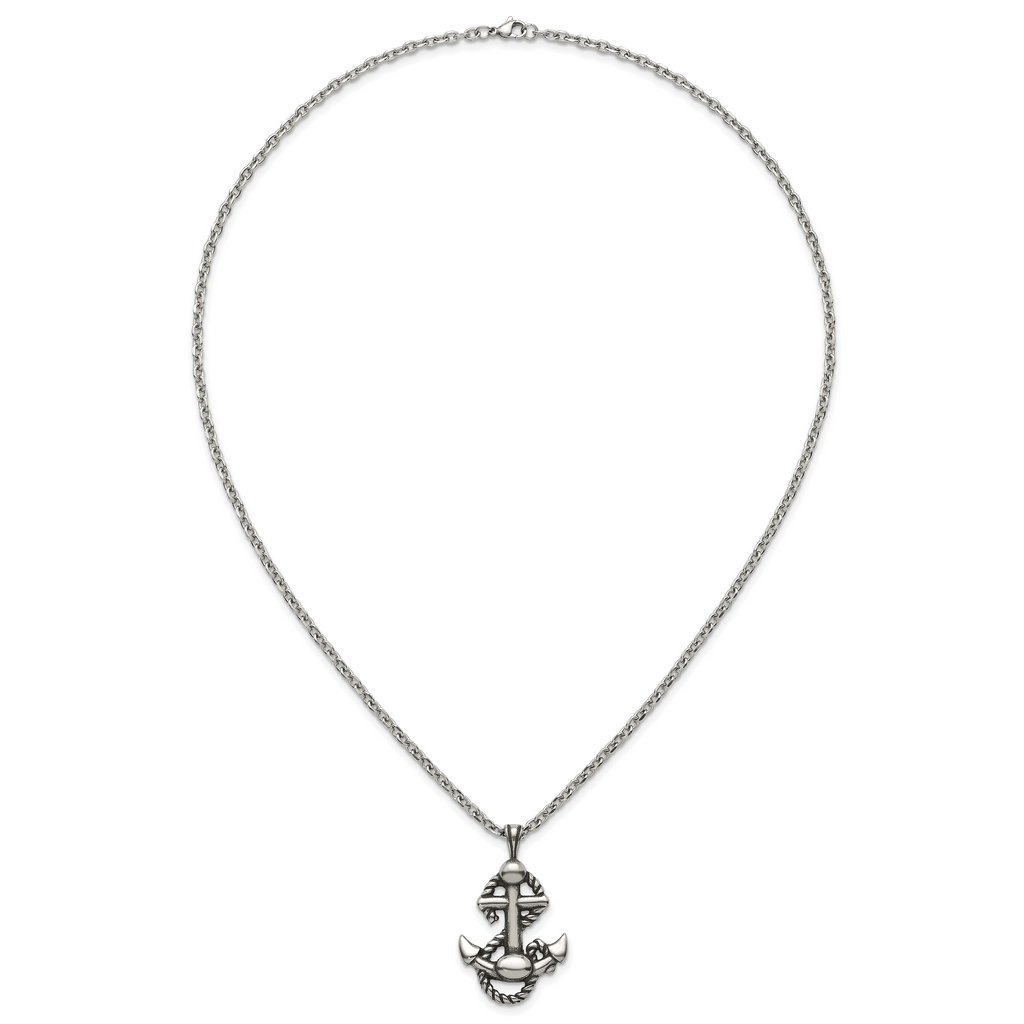 Antiqued Anchor Stainless Steel Cable Chain Necklace 3.6mm