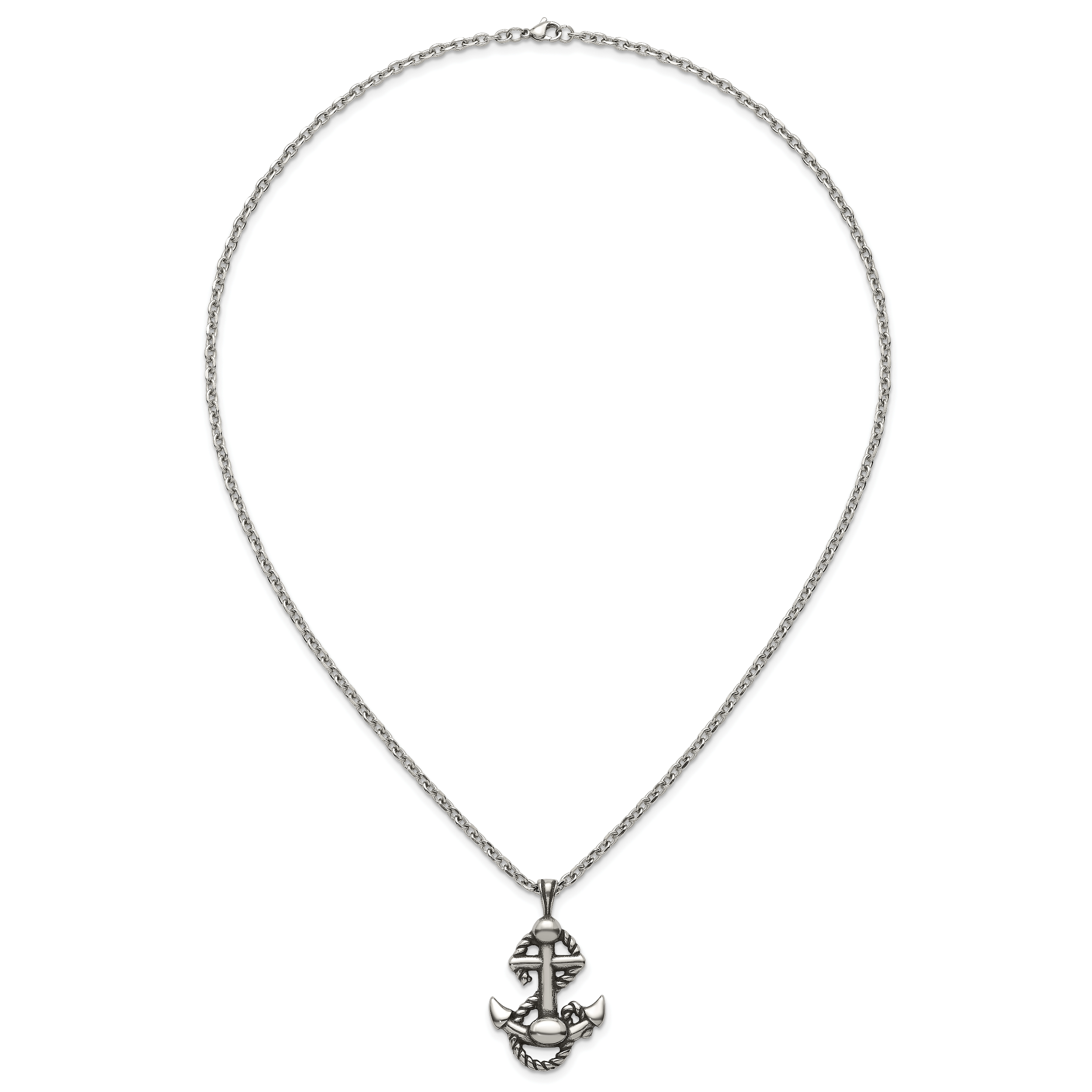 Antiqued Anchor Stainless Steel Cable Chain Necklace 3.6mm