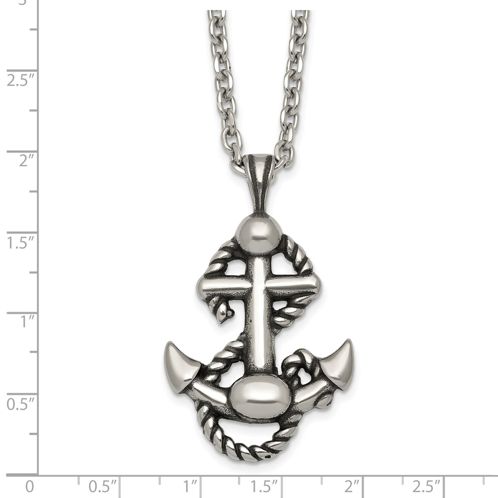 Antiqued Anchor Stainless Steel Cable Chain Necklace 3.6mm