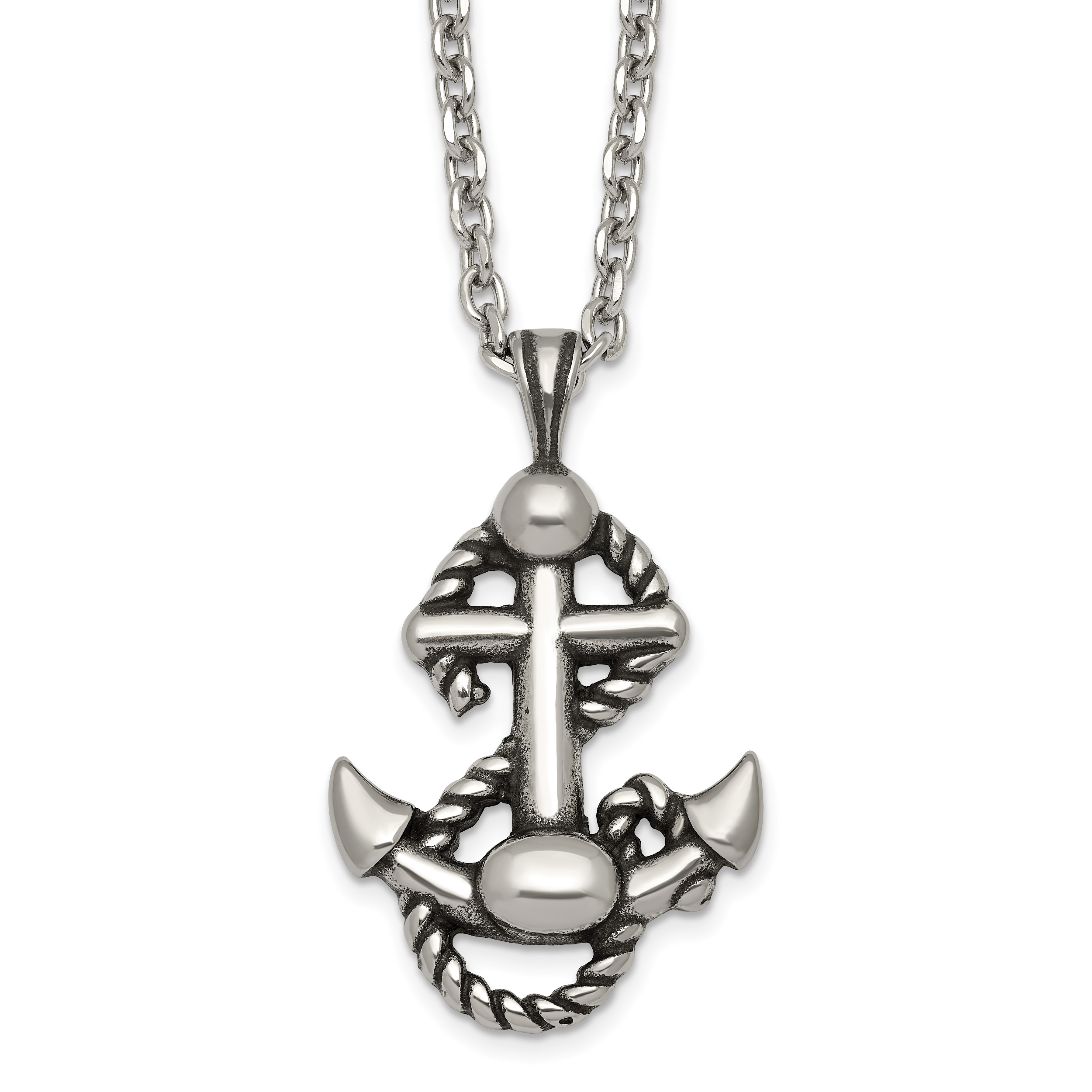 Antiqued Anchor Stainless Steel Cable Chain Necklace 3.6mm Main image