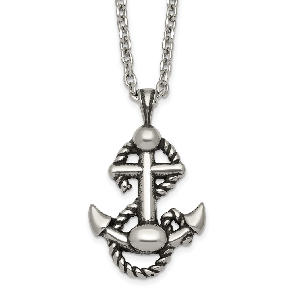 Antiqued Anchor Stainless Steel Cable Chain Necklace 3.6mm