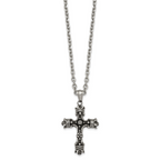 Antiqued Black Cubic Zirconia Cross Stainless Steel Cable Chain Necklace 3.6mm