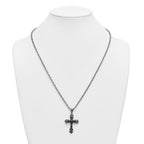 Antiqued Black Cubic Zirconia Cross Stainless Steel Cable Chain Necklace 3.6mm