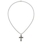 Antiqued Black Cubic Zirconia Cross Stainless Steel Cable Chain Necklace 3.6mm