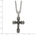 Antiqued Black Cubic Zirconia Cross Stainless Steel Cable Chain Necklace 3.6mm