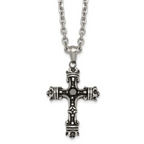 Antiqued Black Cubic Zirconia Cross Stainless Steel Cable Chain Necklace 3.6mm
