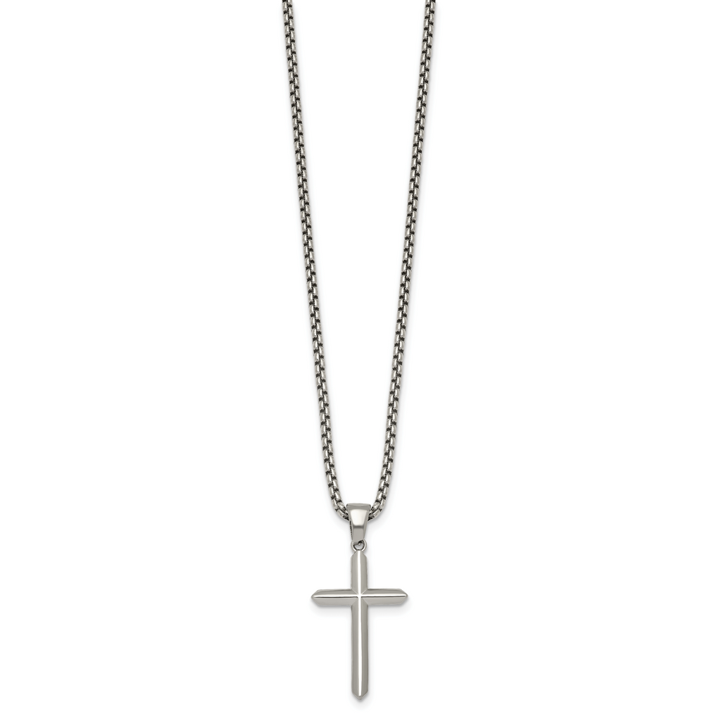 Polished Cross Stainless Steel Rolo Chain Necklace 2.1mm