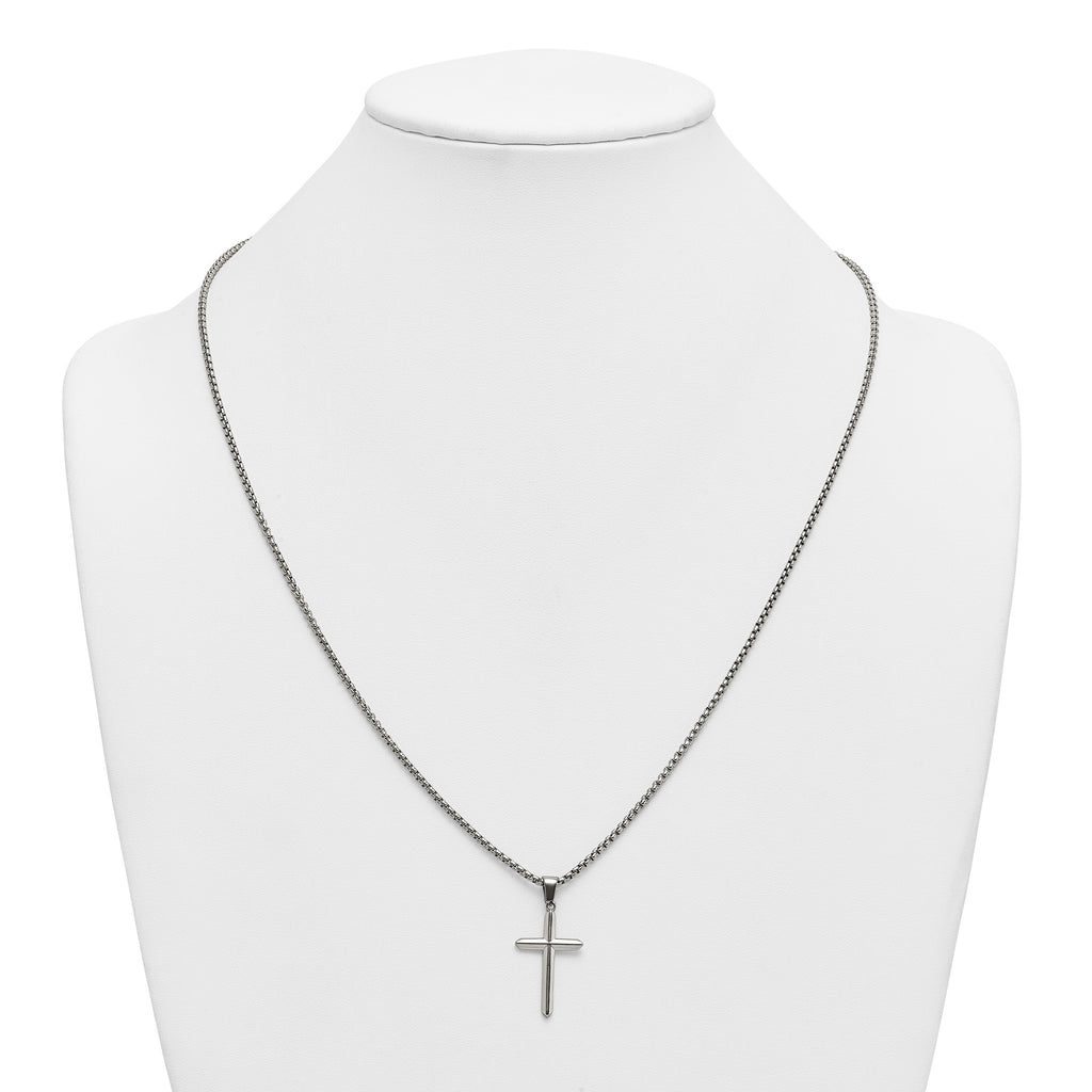 Polished Cross Stainless Steel Rolo Chain Necklace 2.1mm