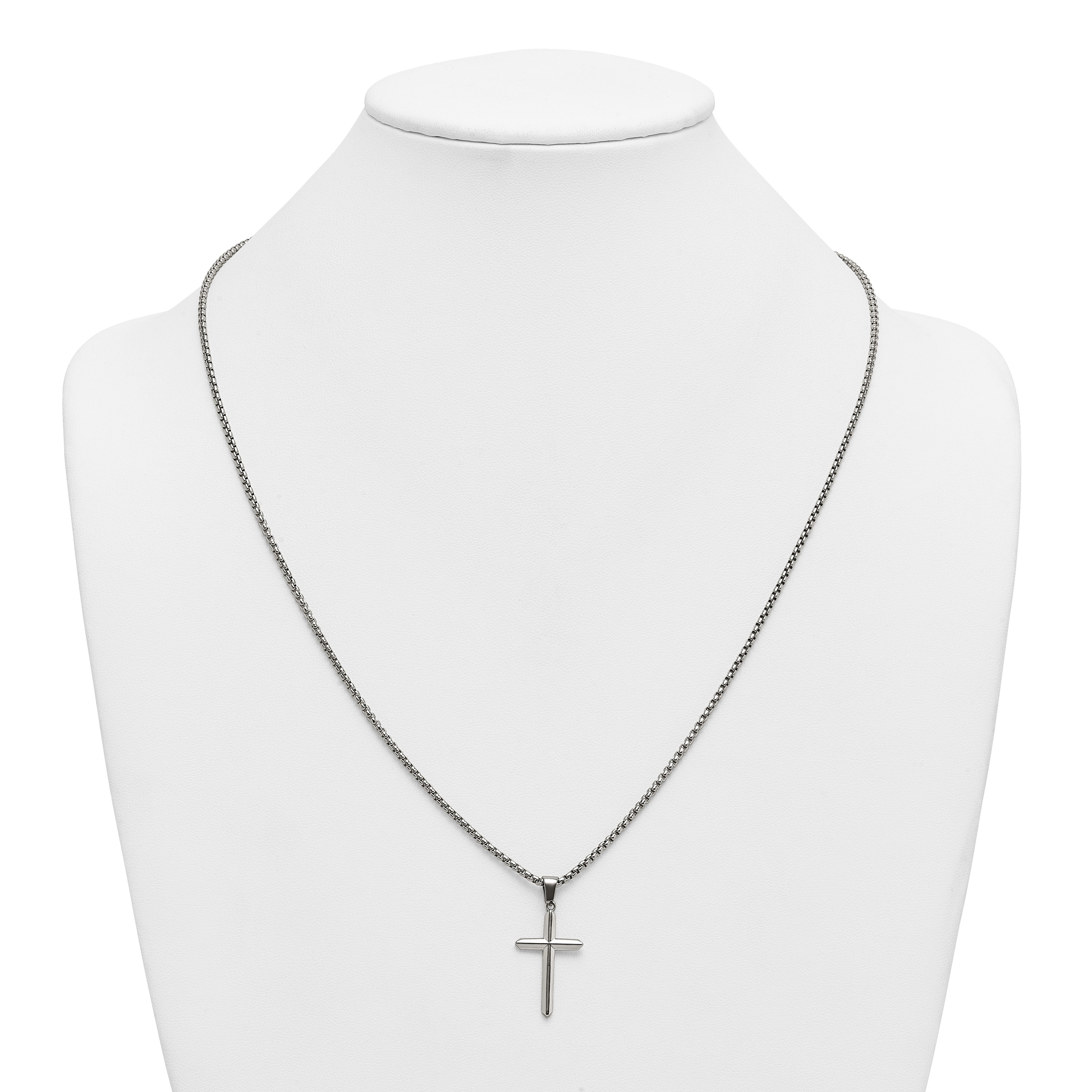 Polished Cross Stainless Steel Rolo Chain Necklace 2.1mm