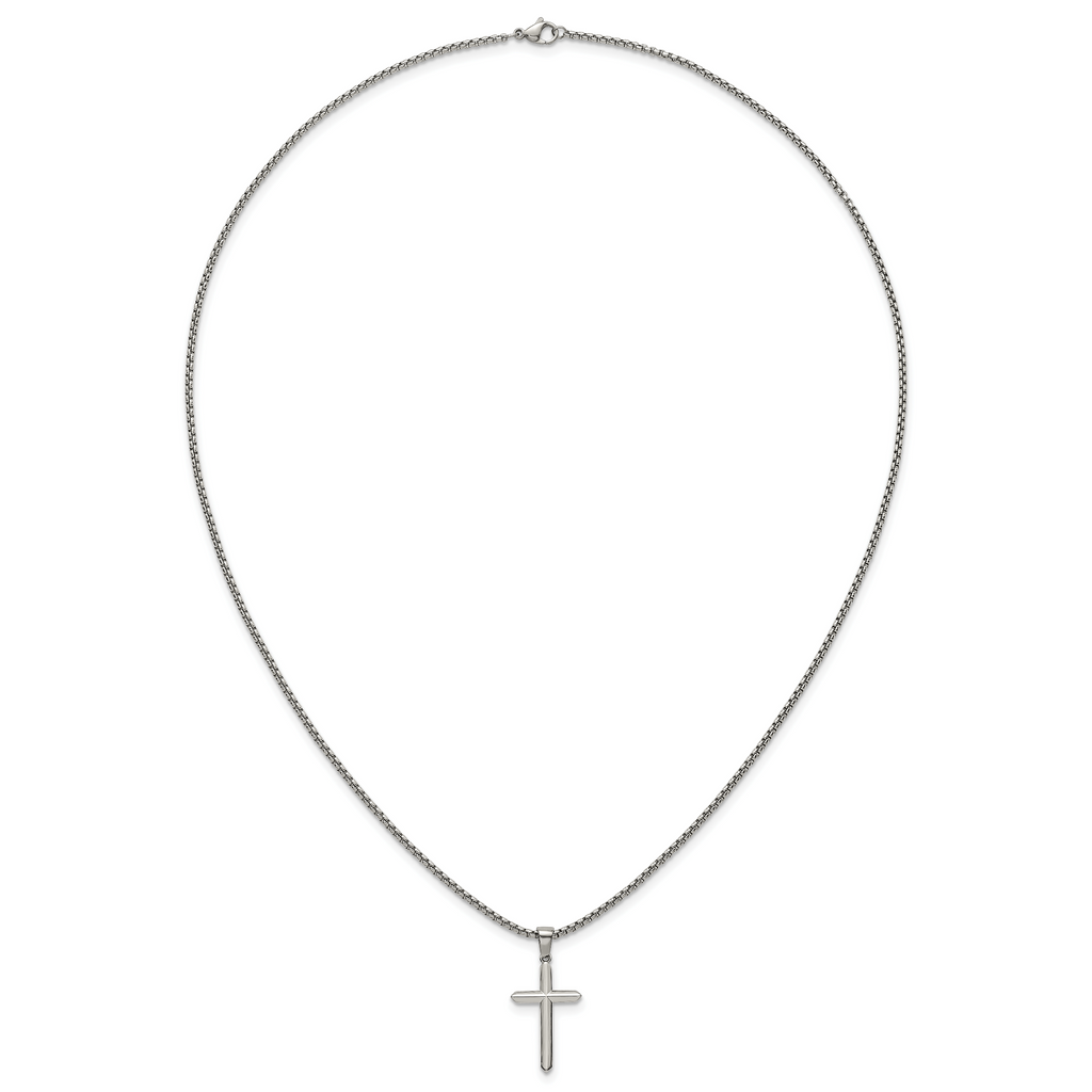Polished Cross Stainless Steel Rolo Chain Necklace 2.1mm