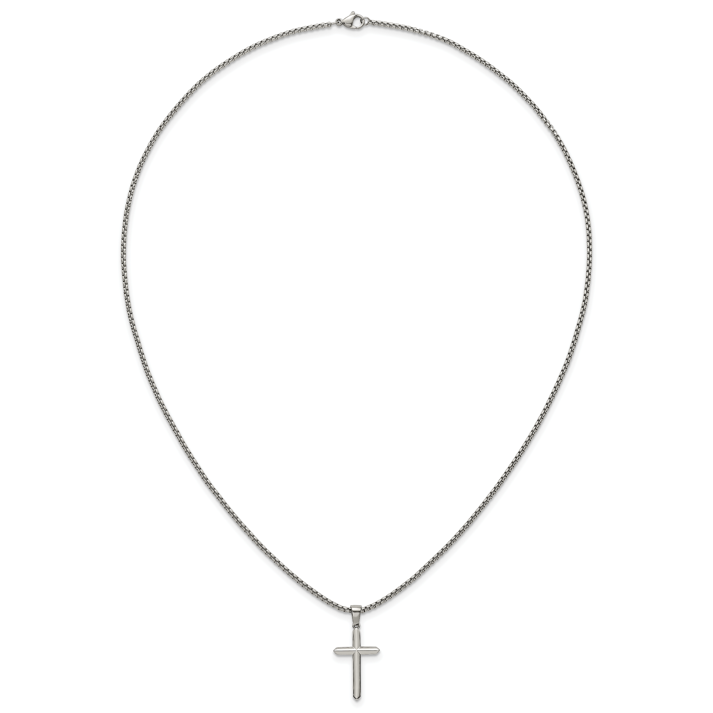 Polished Cross Stainless Steel Rolo Chain Necklace 2.1mm