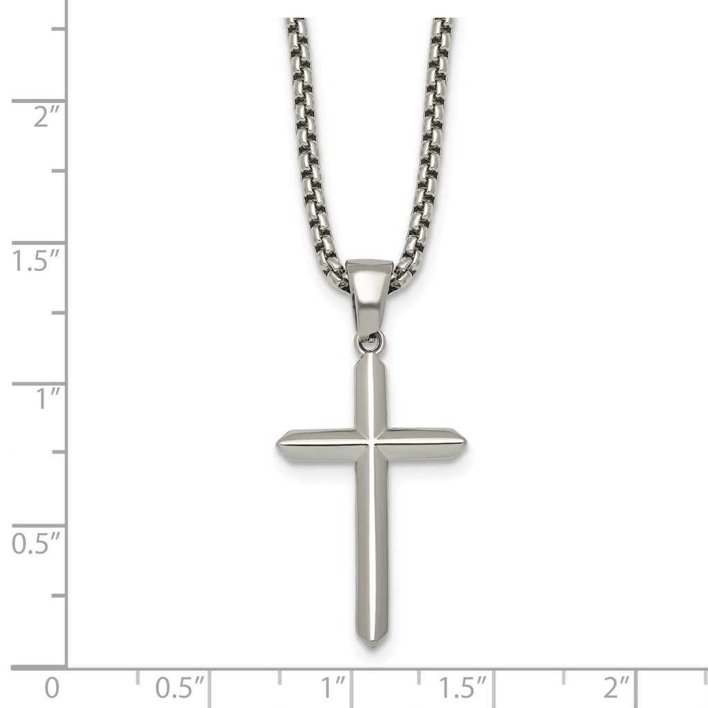 Polished Cross Stainless Steel Rolo Chain Necklace 2.1mm