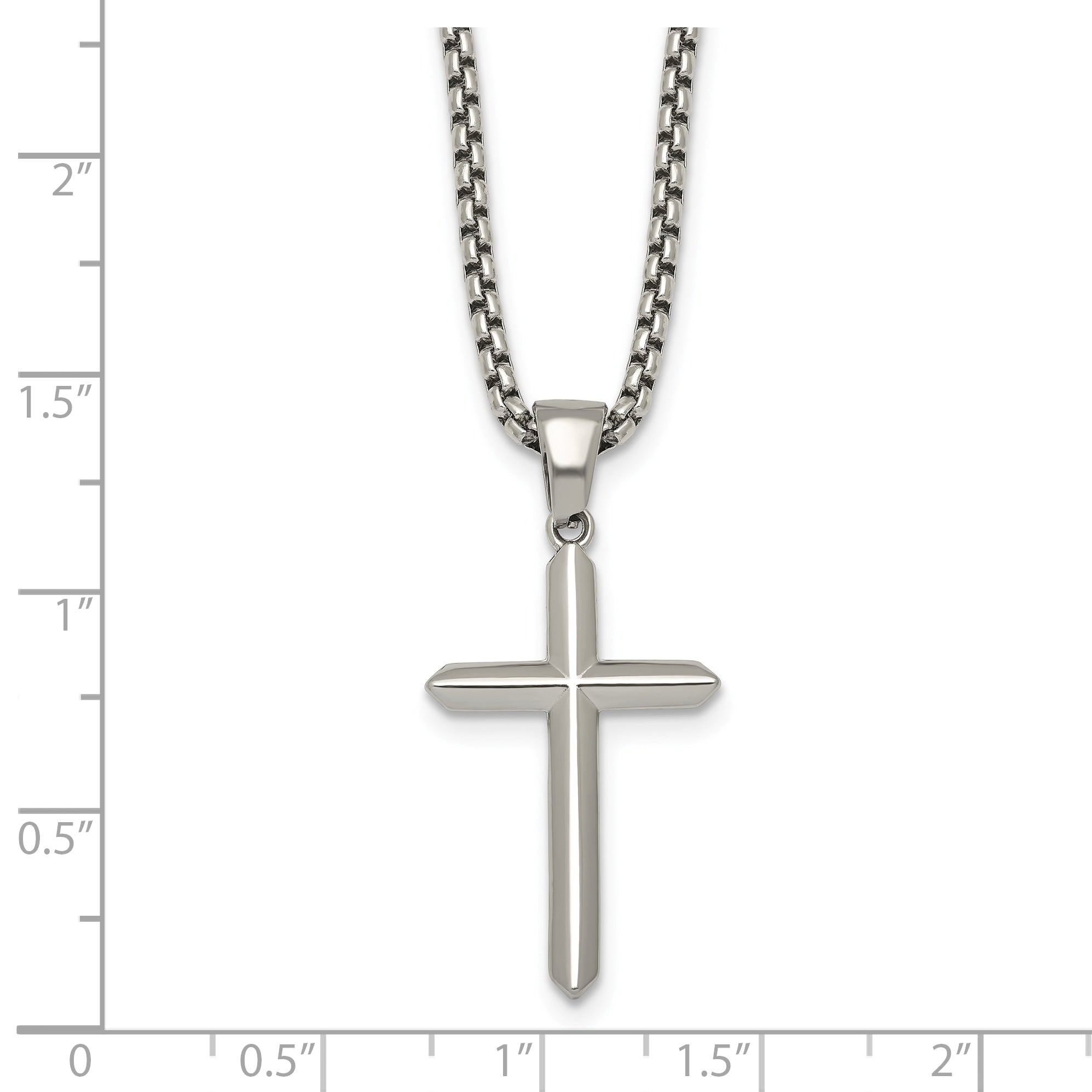Polished Cross Stainless Steel Rolo Chain Necklace 2.1mm