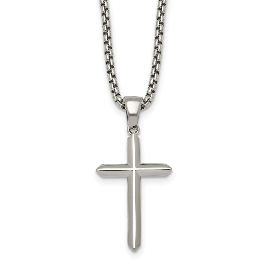 Polished Cross Stainless Steel Rolo Chain Necklace 2.1mm