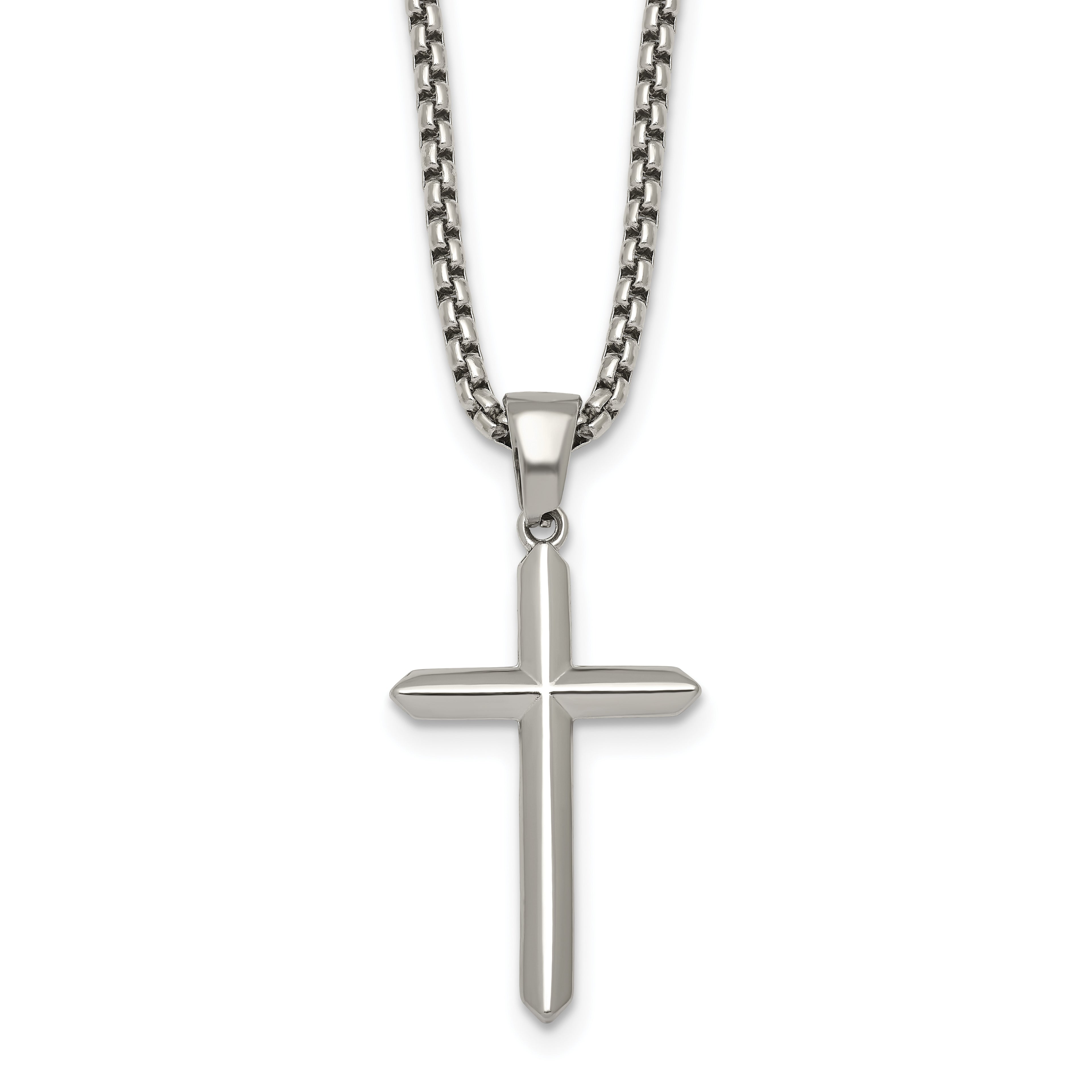 Polished Cross Stainless Steel Rolo Chain Necklace 2.1mm