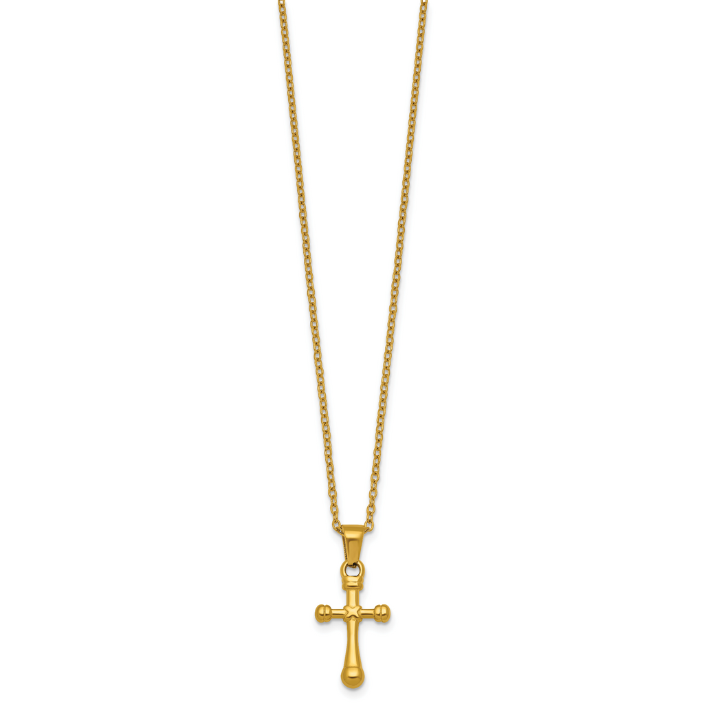 Gold-Tone Polished Cross Stainless Steel Cable Chain Necklace