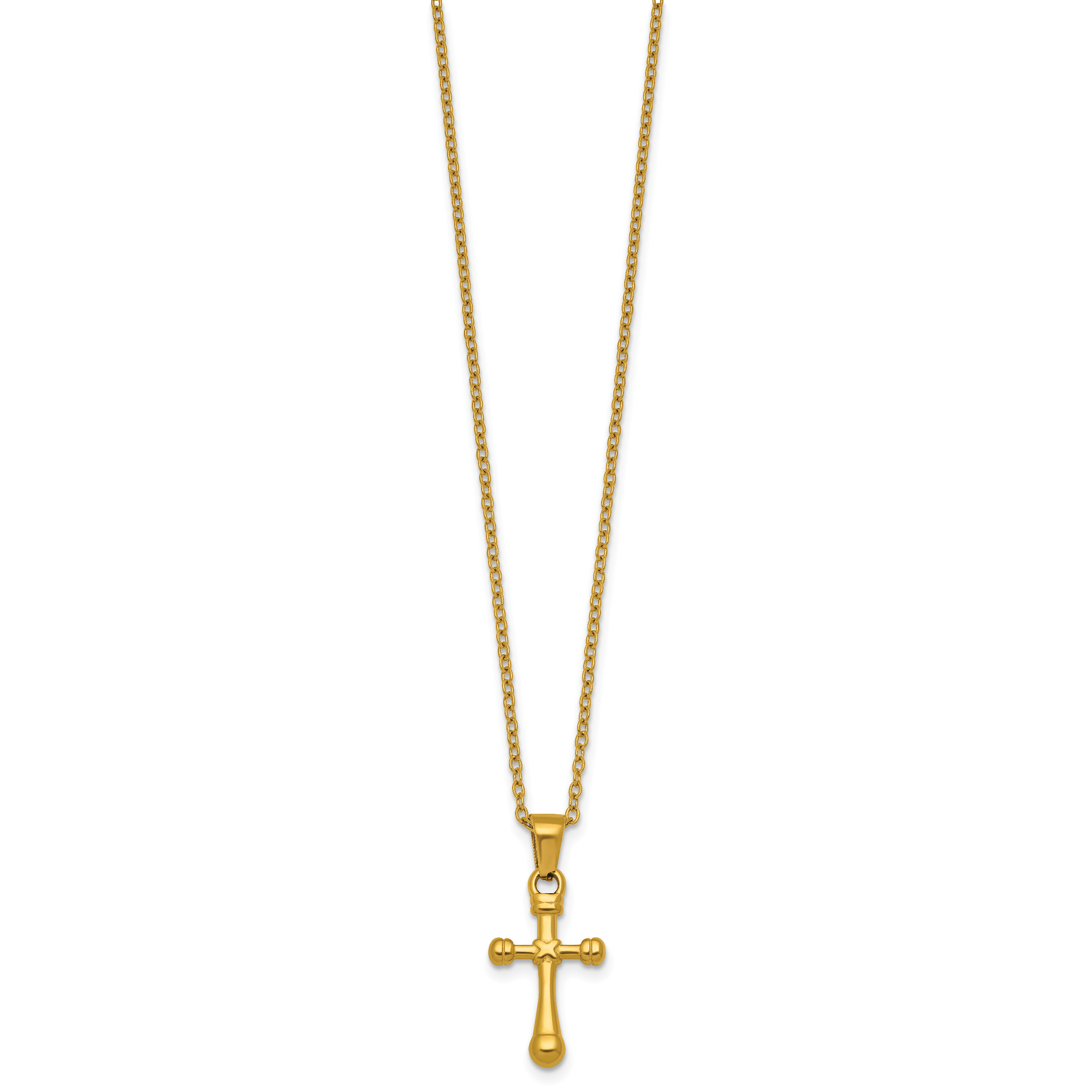 Gold-Tone Polished Cross Stainless Steel Cable Chain Necklace