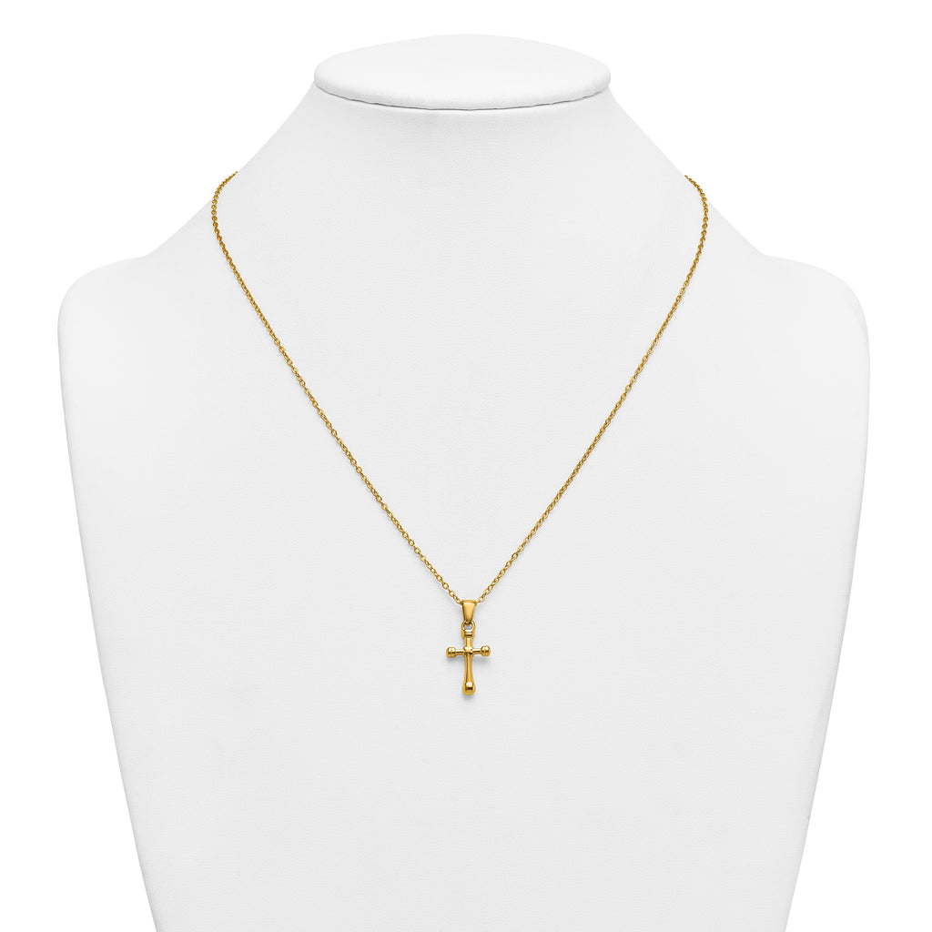 Gold-Tone Polished Cross Stainless Steel Cable Chain Necklace