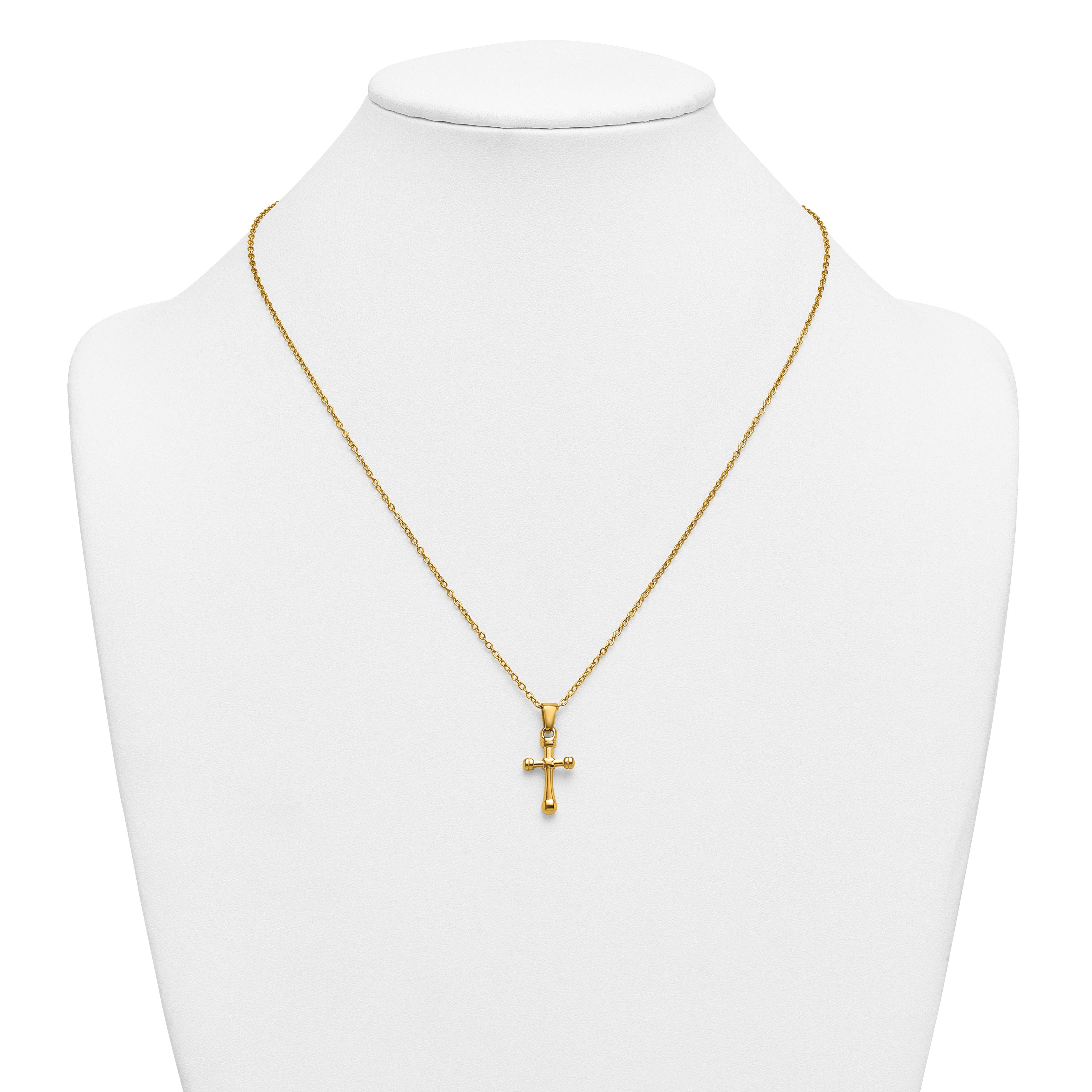 Gold-Tone Polished Cross Stainless Steel Cable Chain Necklace