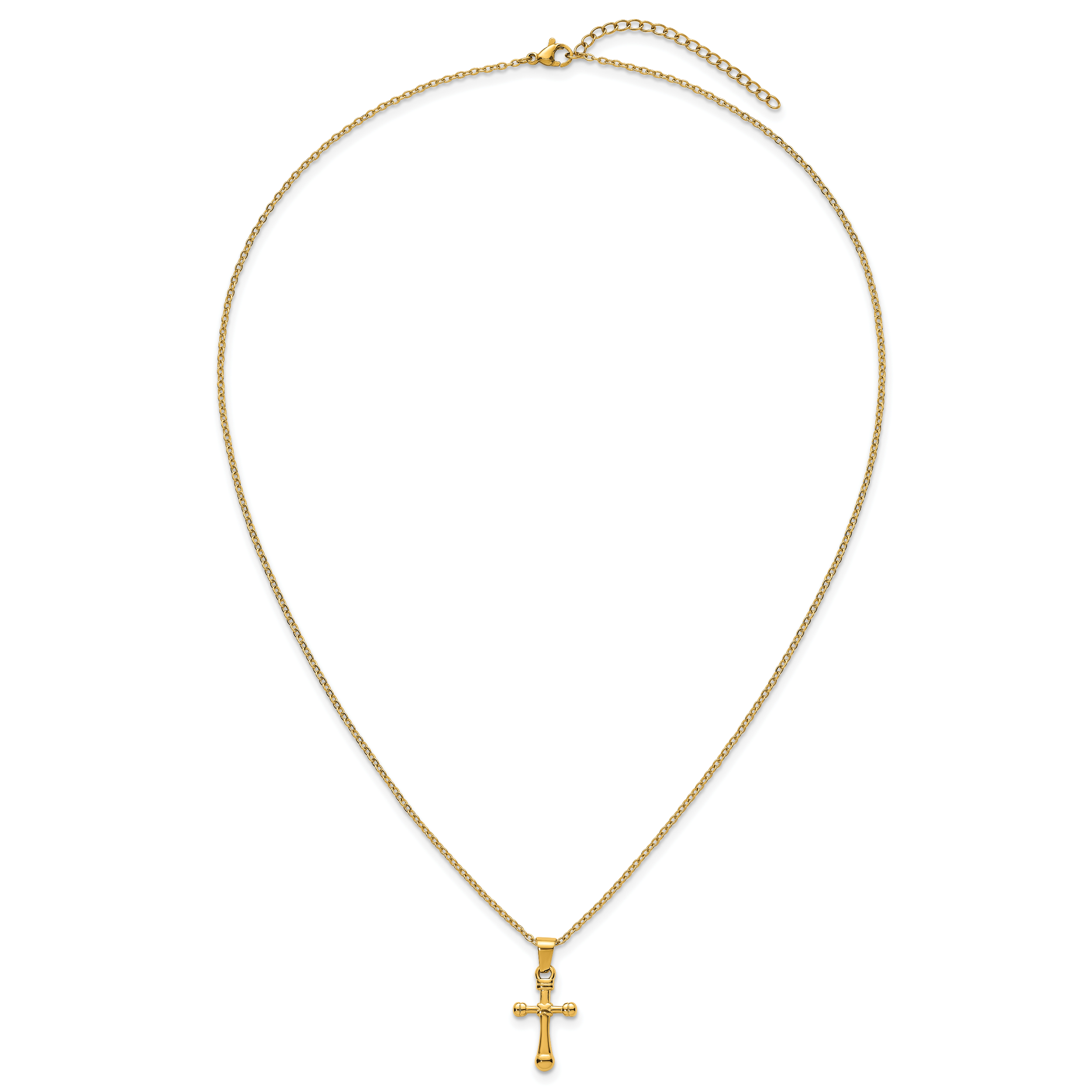 Gold-Tone Polished Cross Stainless Steel Cable Chain Necklace