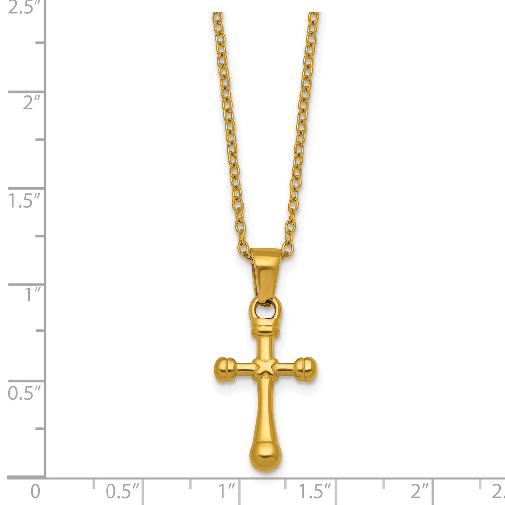 Gold-Tone Polished Cross Stainless Steel Cable Chain Necklace