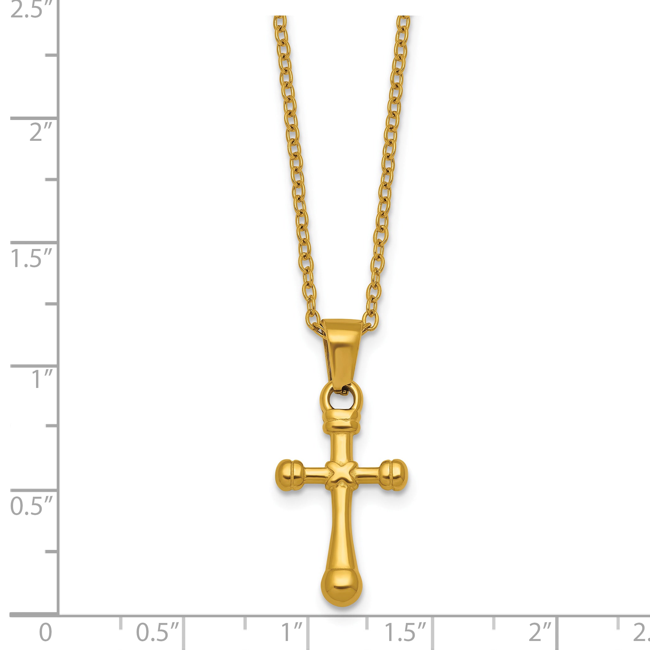 Gold-Tone Polished Cross Stainless Steel Cable Chain Necklace