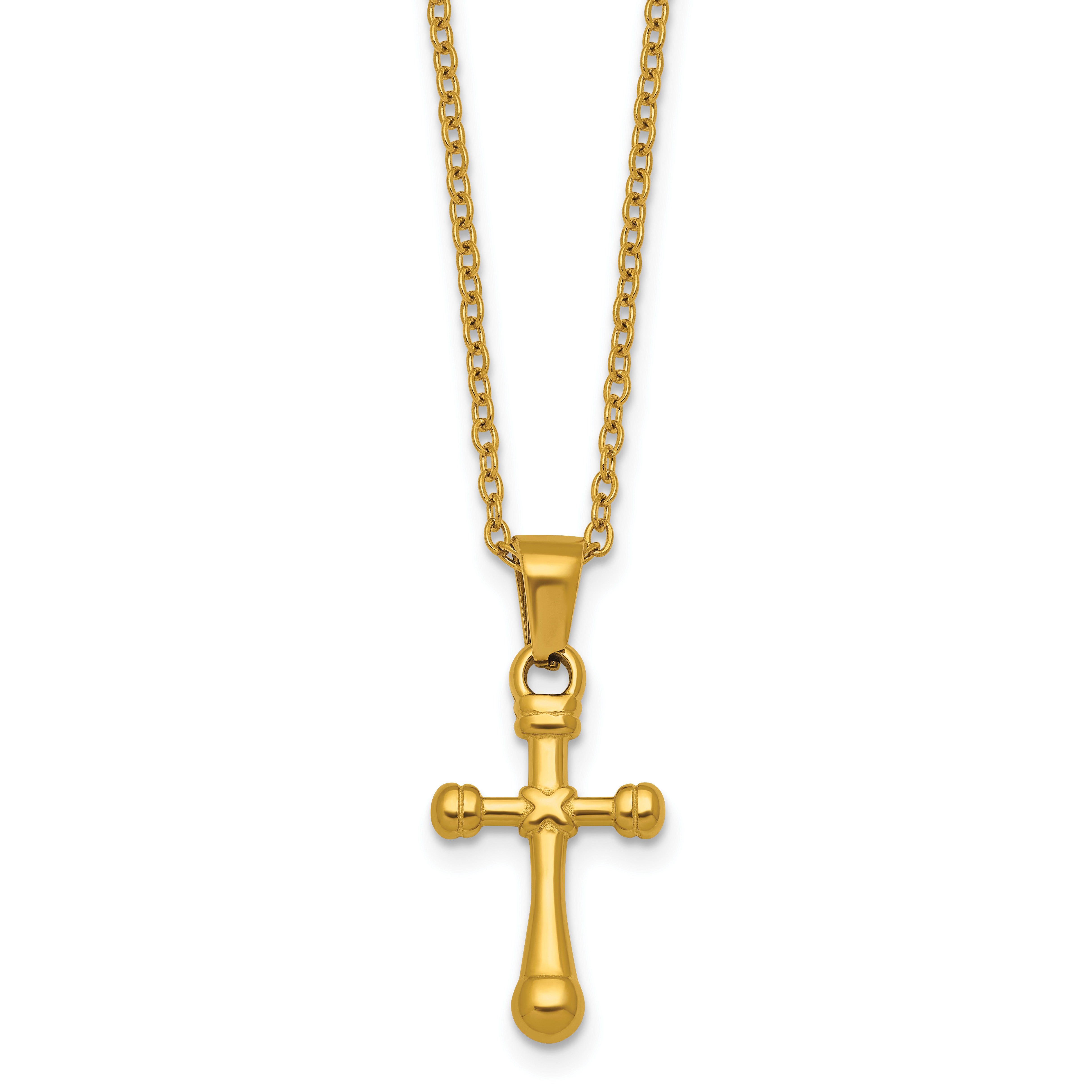 Gold-Tone Polished Cross Stainless Steel Cable Chain Necklace Main image