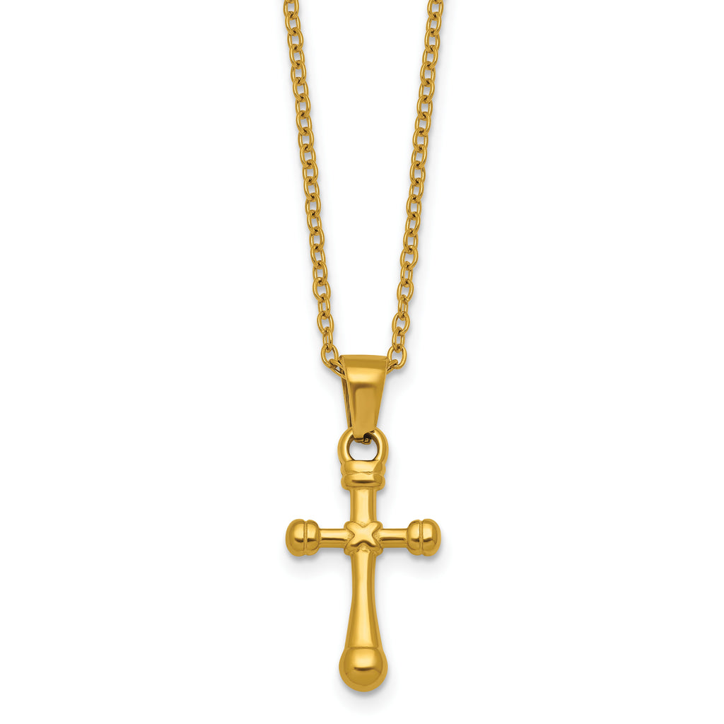 Gold-Tone Polished Cross Stainless Steel Cable Chain Necklace