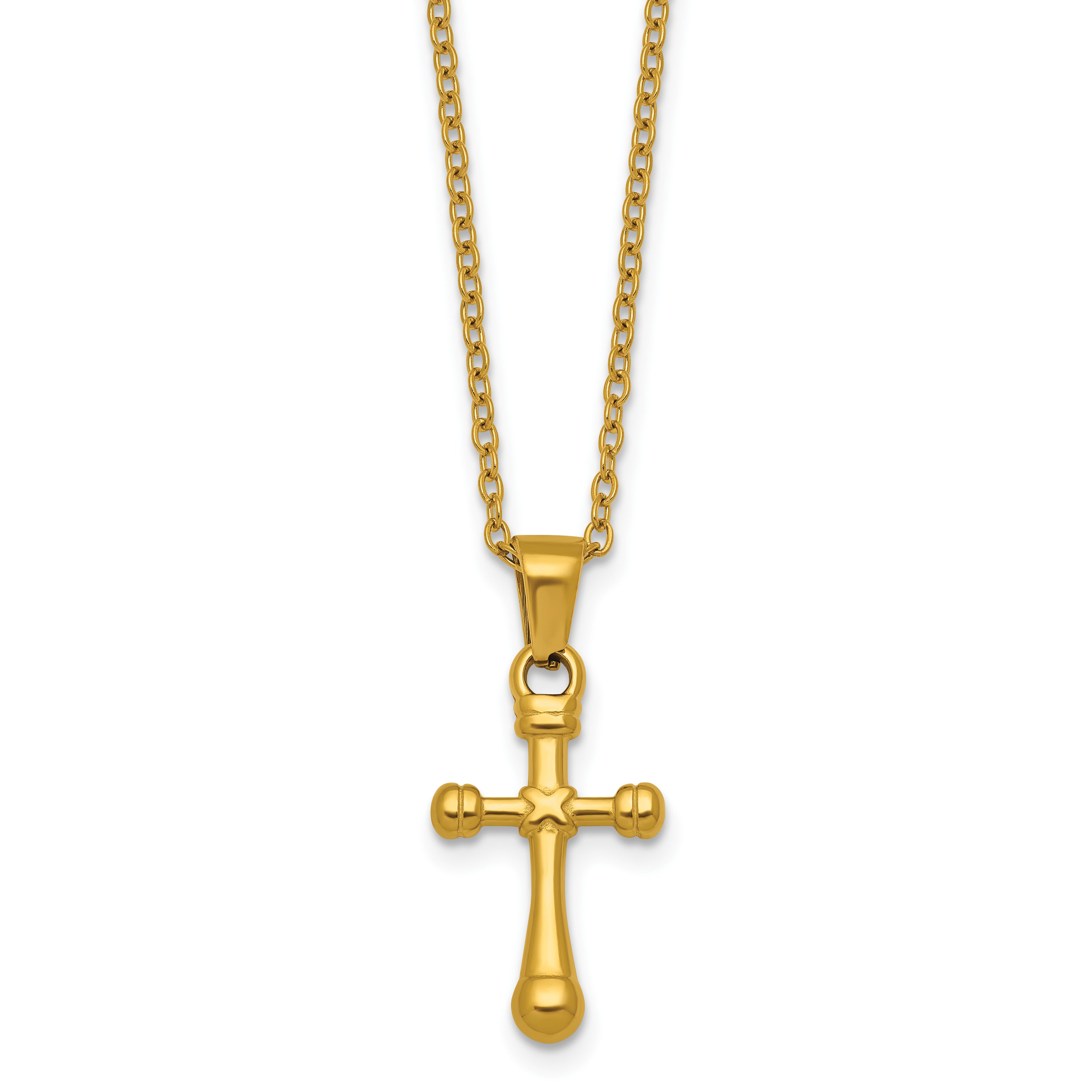 Gold-Tone Polished Cross Stainless Steel Cable Chain Necklace