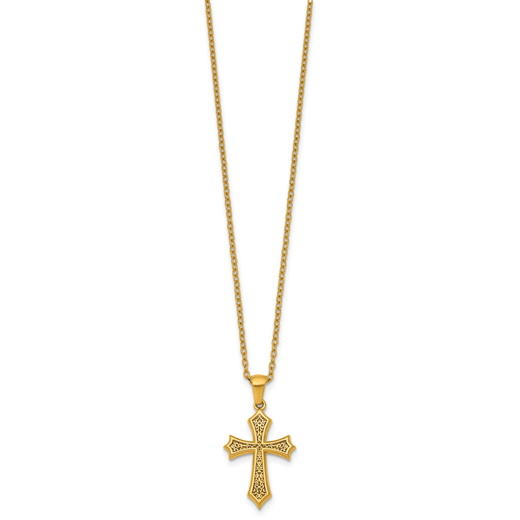 Gold-Tone Polished Cross Stainless Steel Cable Chain Necklace 20in