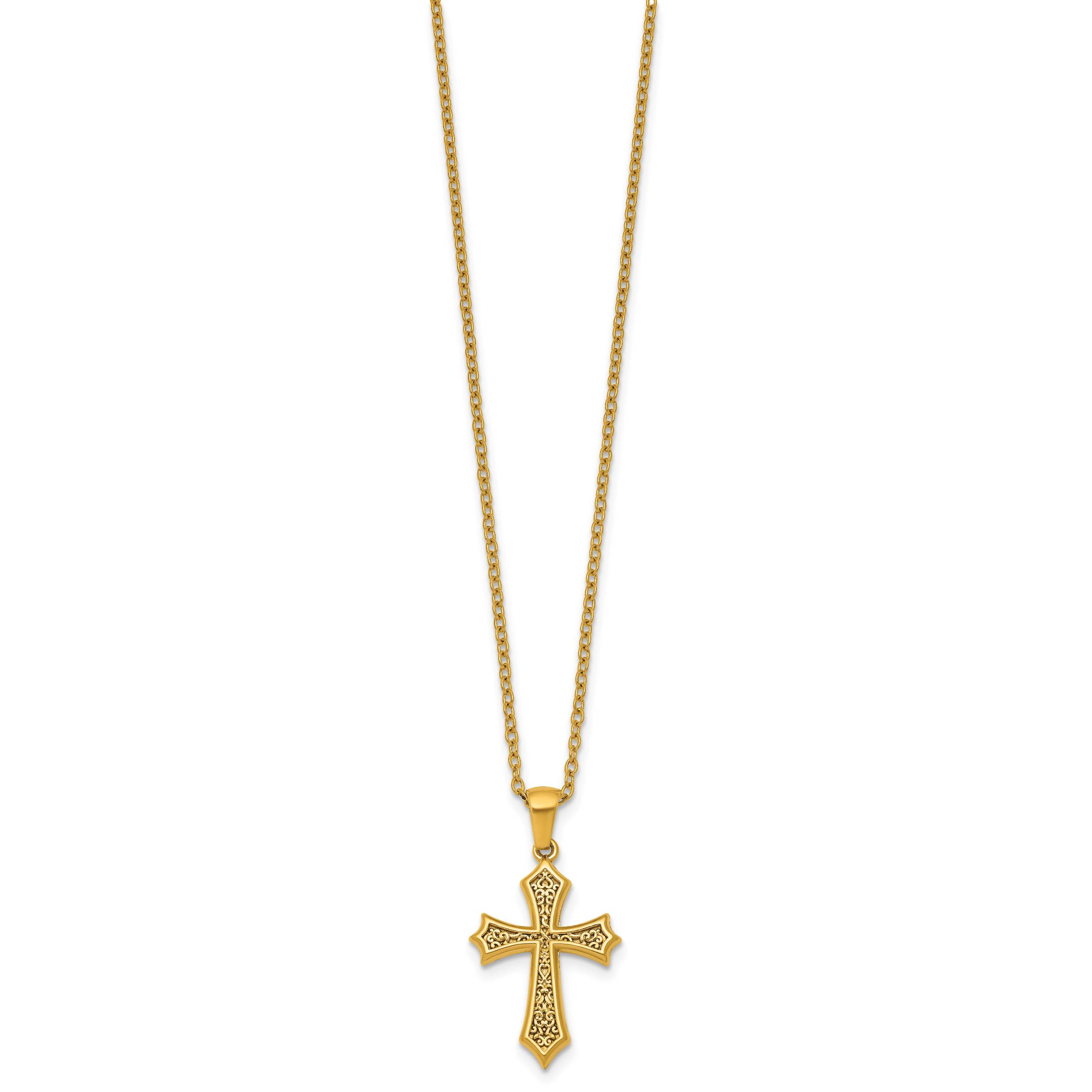 Gold-Tone Polished Cross Stainless Steel Cable Chain Necklace 20in
