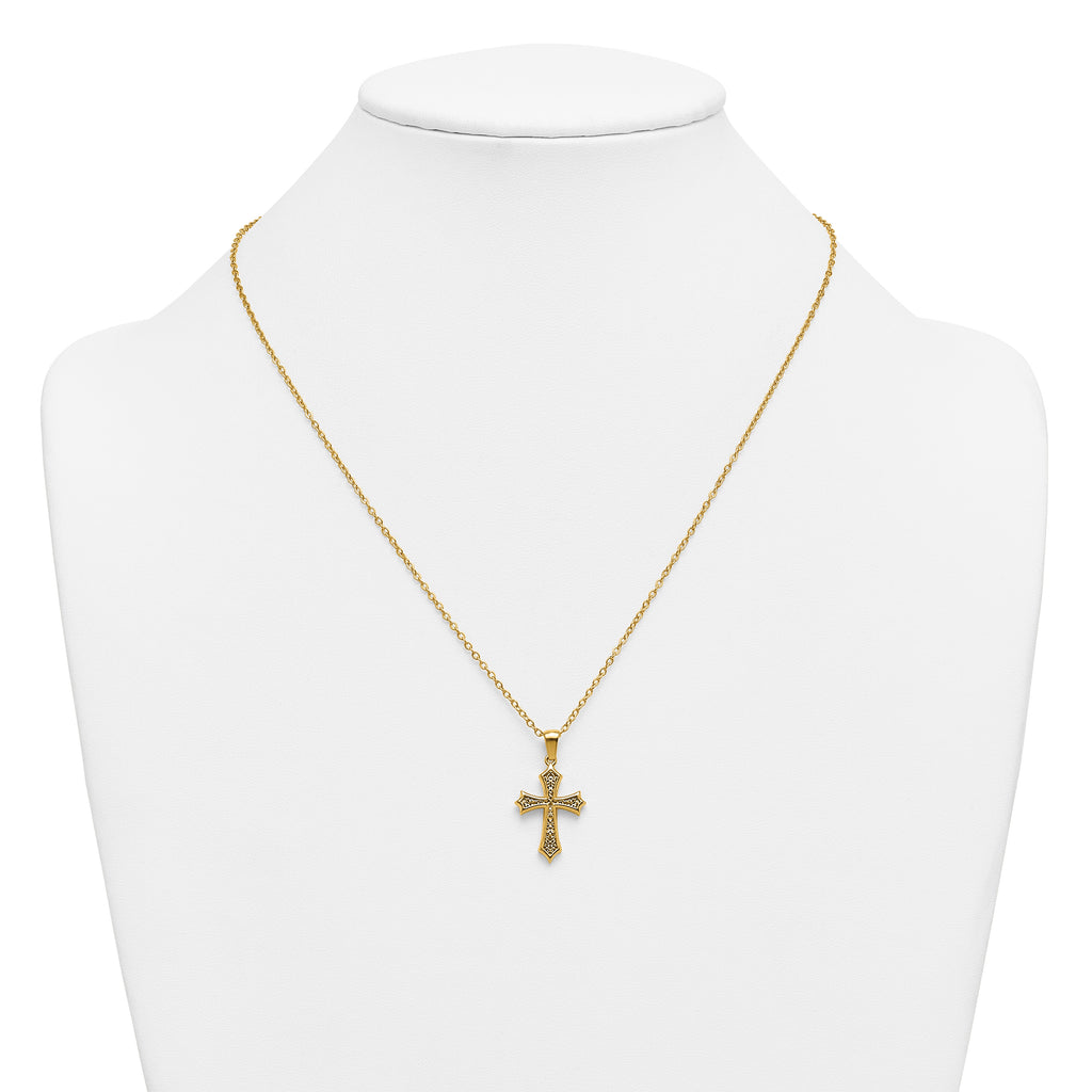 Gold-Tone Polished Cross Stainless Steel Cable Chain Necklace 20in