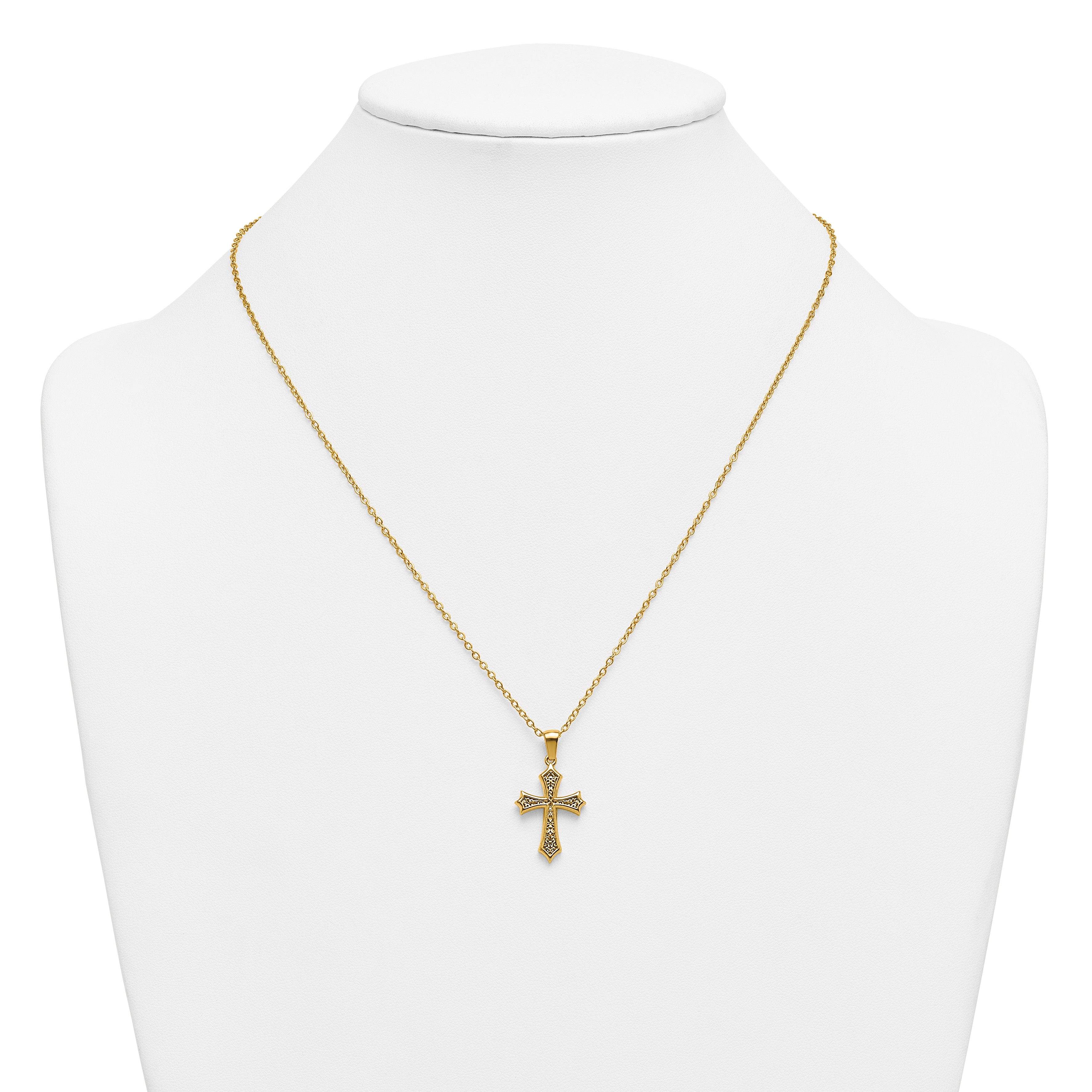 Gold-Tone Polished Cross Stainless Steel Cable Chain Necklace 20in