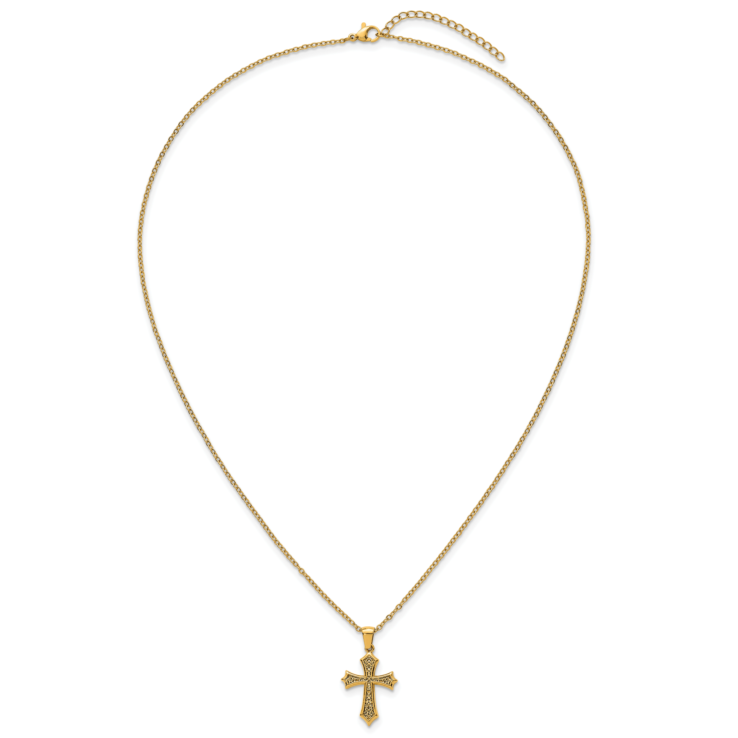 Gold-Tone Polished Cross Stainless Steel Cable Chain Necklace 20in