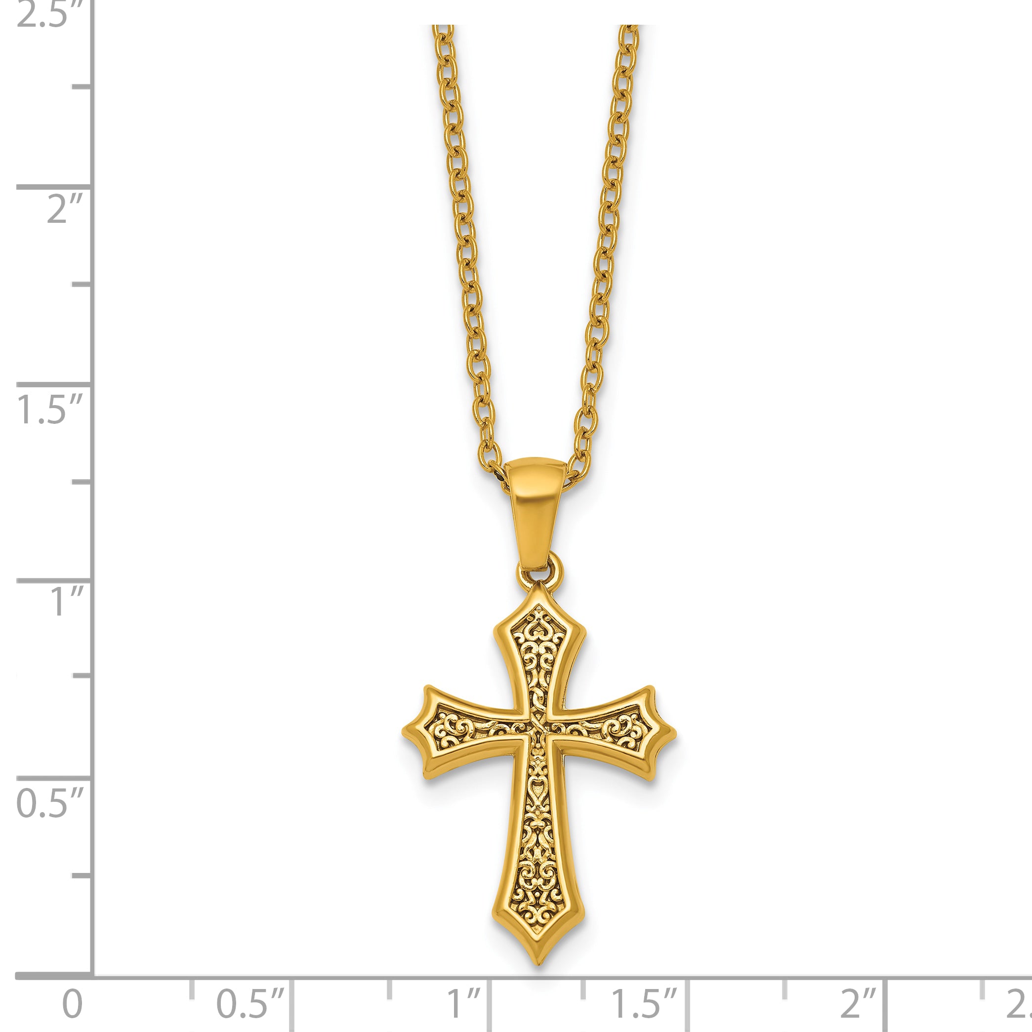 Gold-Tone Polished Cross Stainless Steel Cable Chain Necklace 20in