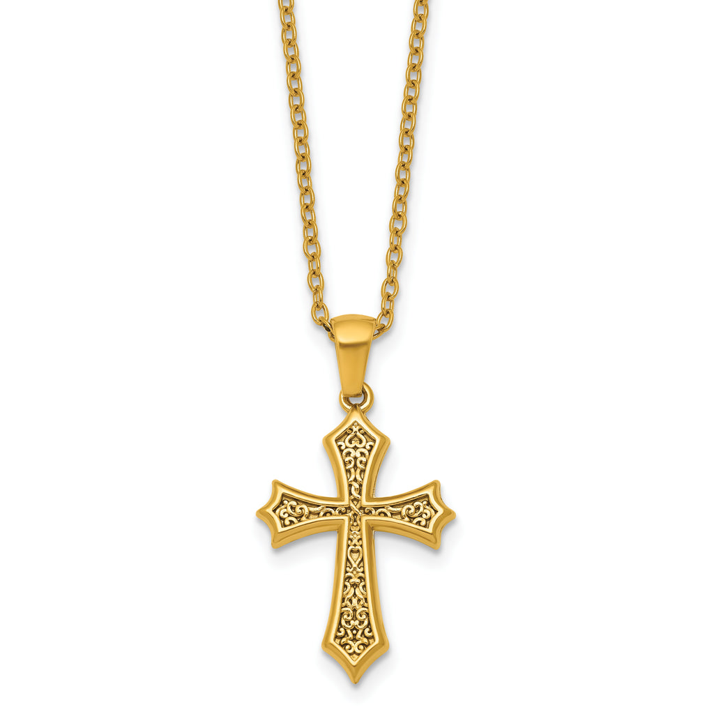 Gold-Tone Polished Cross Stainless Steel Cable Chain Necklace 20in