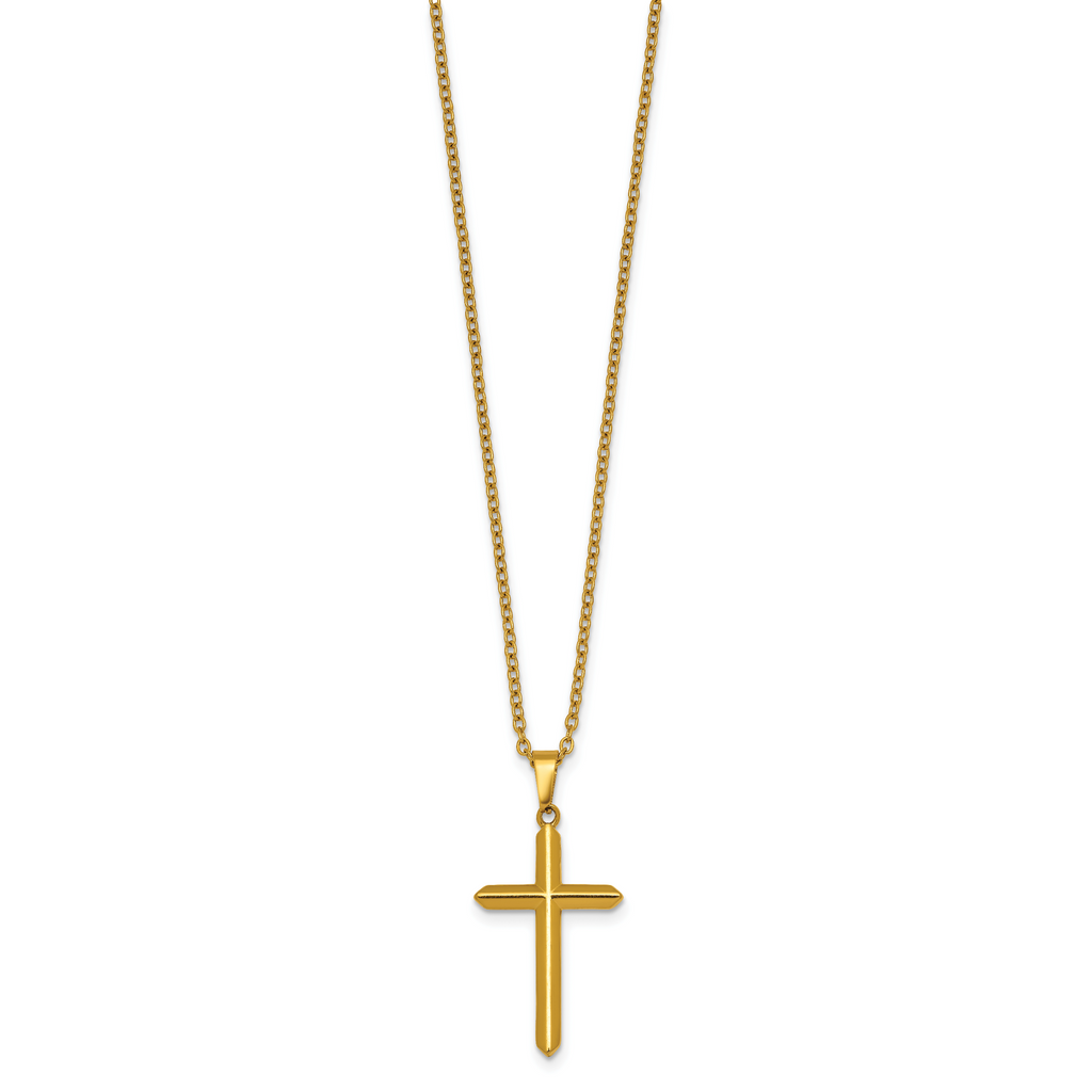 Gold-Tone Polished Cross Stainless Steel Cable Chain Necklace 24in