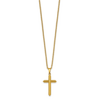 Gold-Tone Polished Cross Stainless Steel Cable Chain Necklace 24in