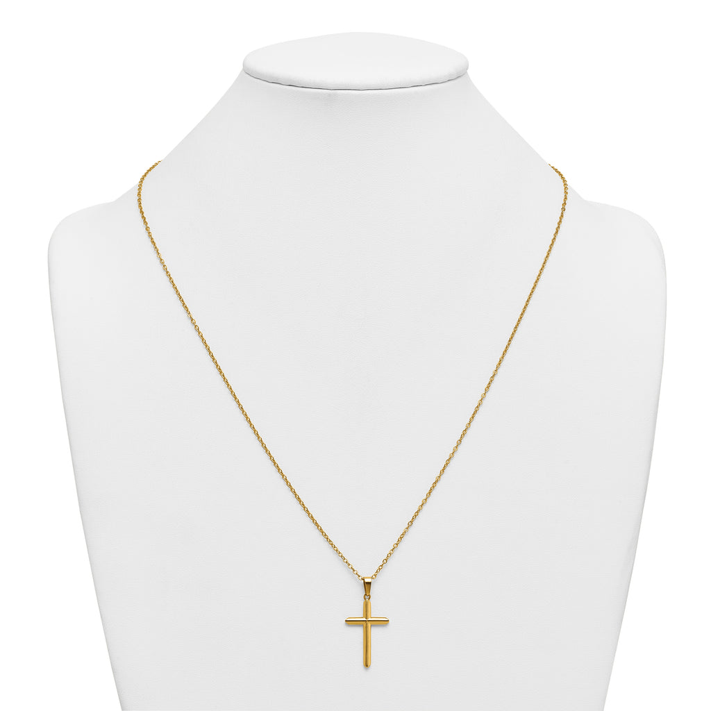 Gold-Tone Polished Cross Stainless Steel Cable Chain Necklace 24in