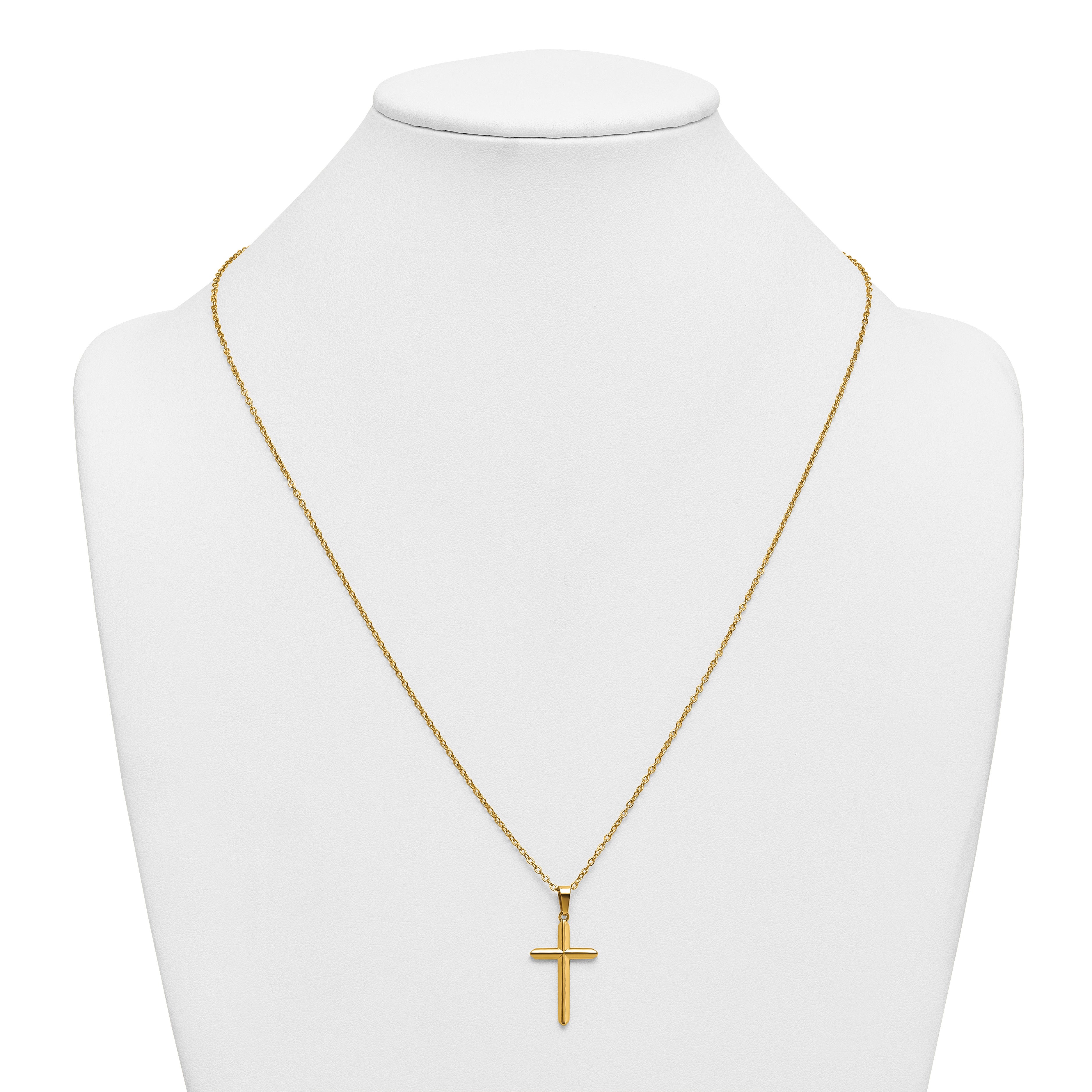 Gold-Tone Polished Cross Stainless Steel Cable Chain Necklace 24in